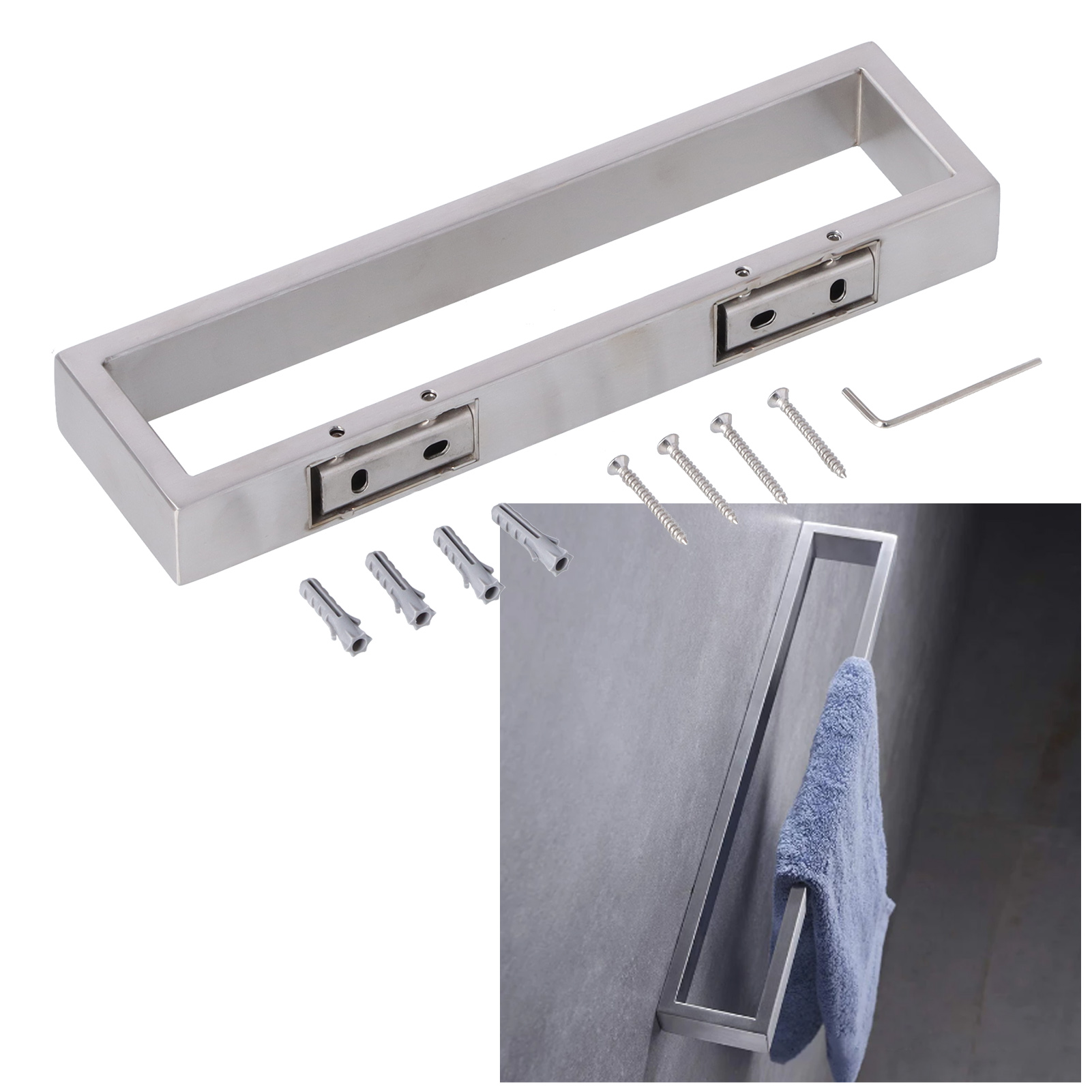 Rechteckiger Und Langer, Dicker Handtuchhalter Aus Gebürstetem Edelstahl 304 Mit Perforierten Horizontalen Handtuchringen.