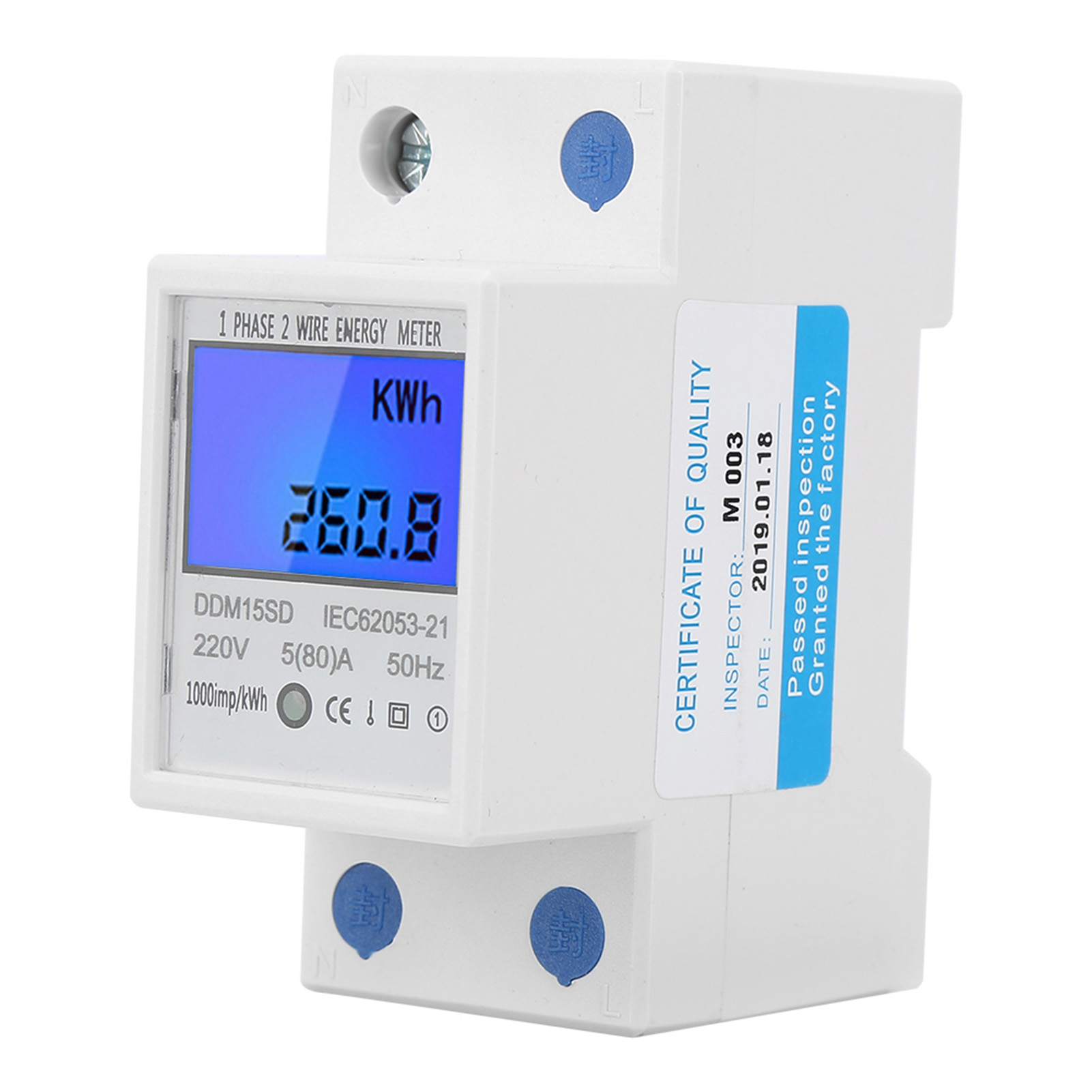 Einphasiger 2p Ddm15sd Multifunktions-energiezähler Mit Hintergrundbeleuchtetem Lcd-display, 5–80 A
