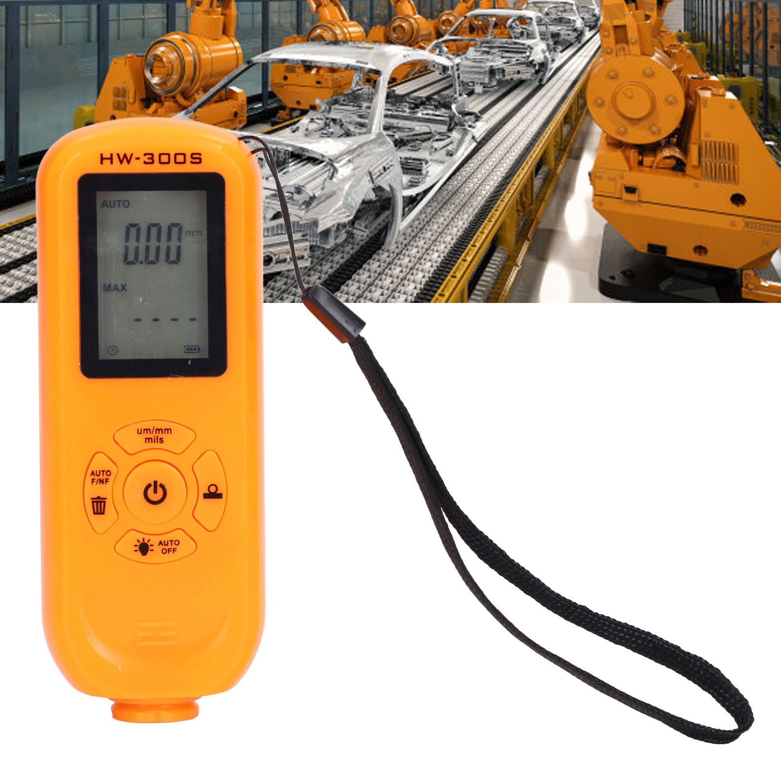 Hw-300s Metallbeschichtungsdickenmessgerät, Vertikales Digitales Lcd-display Mit Hintergrundbeleuchtung, Orange