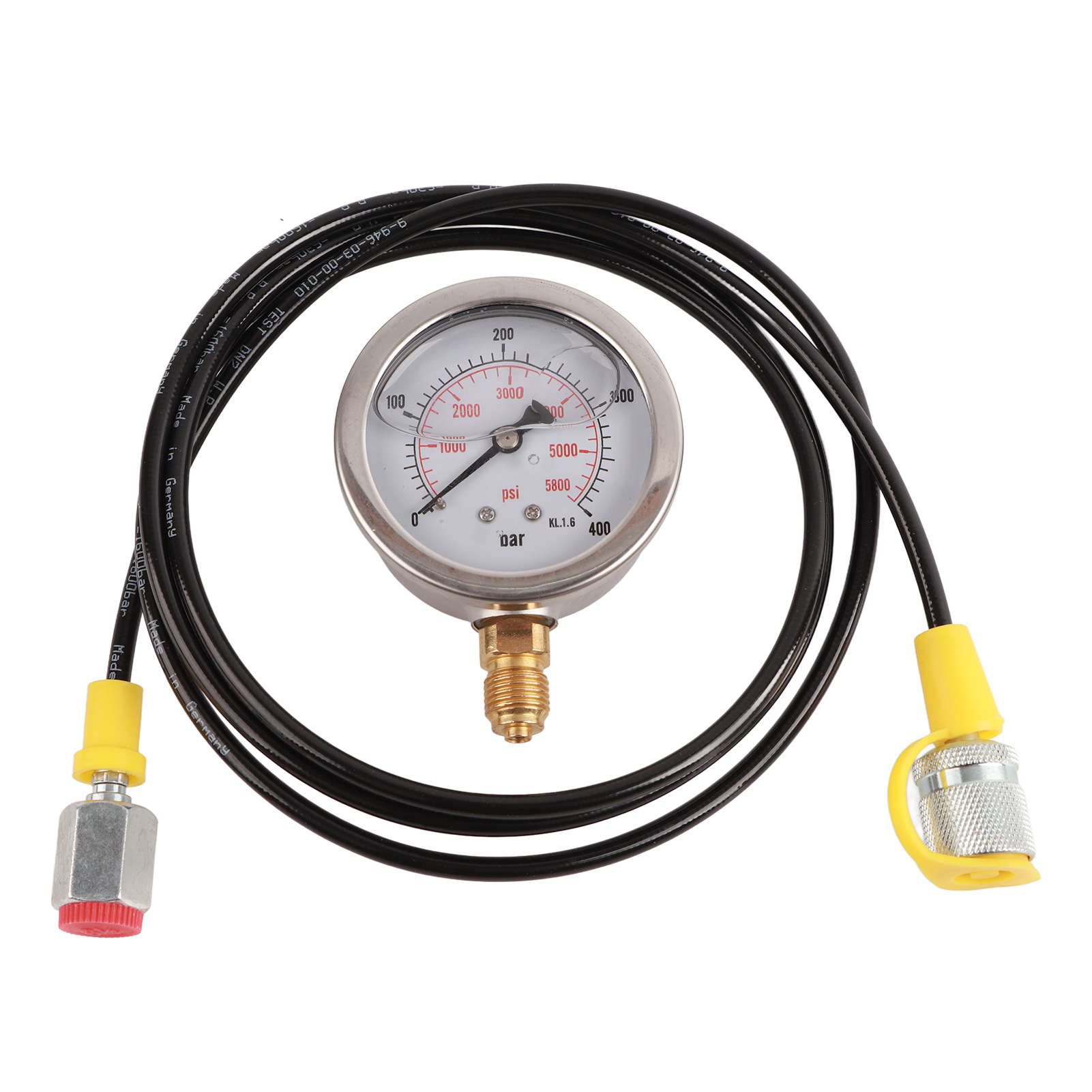 1,5 M Hydraulikschlauch, Manometer 0–400 Bar/6000 Psi, M162-bsp1/4-anschluss