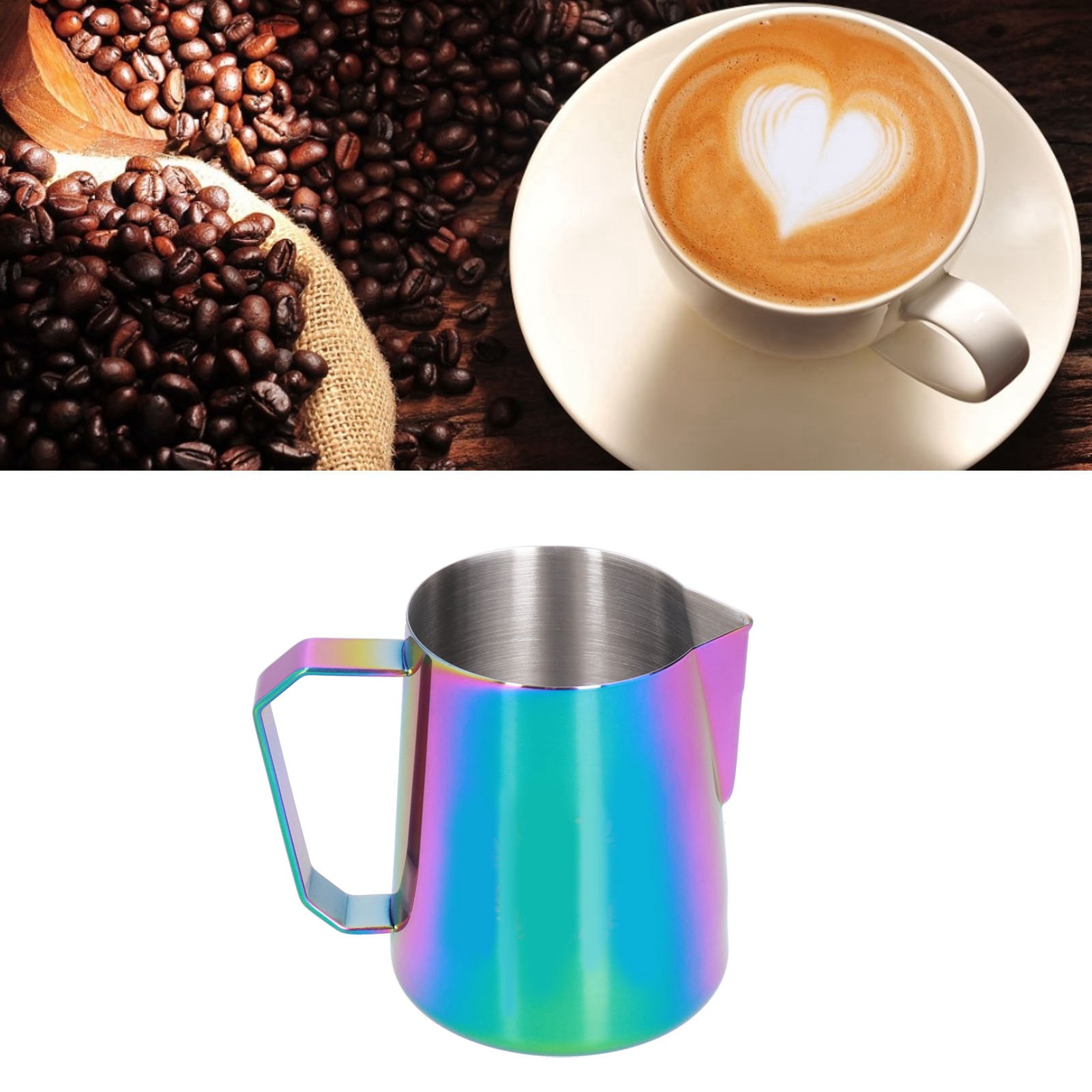 Kaffeeaufschäumbecher Aus Edelstahl 304 Mit Ausgießer, Elegantes Kaffeeaufschäumkännchen, 600 Ml