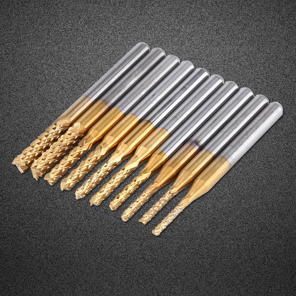 10 Titanbeschichtete Leiterplattenfräser, Je Einer In Den Größen 1,5/1,6/1,7/1,8/1,9/2,0/2,4/2,5/3,0/3,175 Mm.