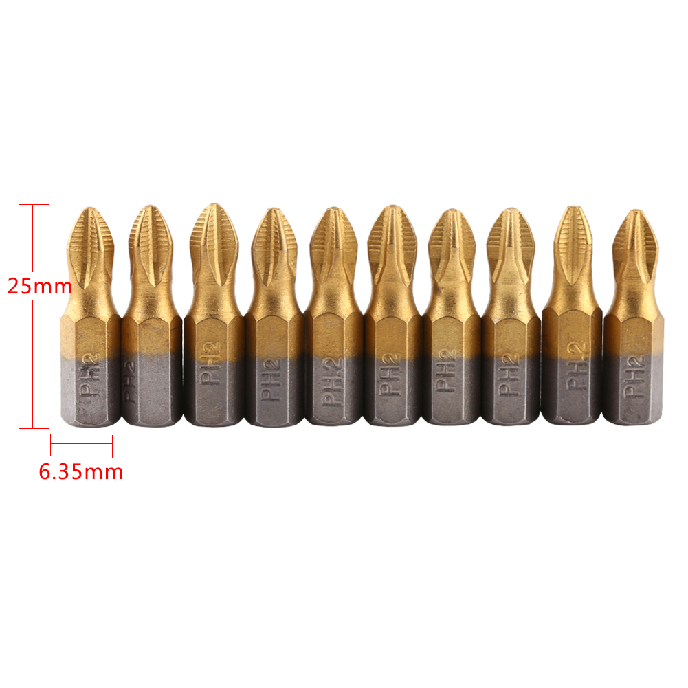 10 Titan-schraubendreherbits Mit Anti-rutsch-beschichtung, 25 Mm Lang, Ph2