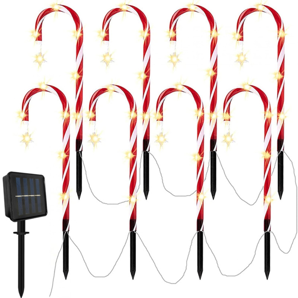 Solarbetriebene Lichterkette In Form Von Weihnachtszuckerstangen, Led-außenbeleuchtung Mit 1 Bis 8 Leds Für Terrassen Und Rasenflächen, Solar-lichterkette, 1 Bis 8