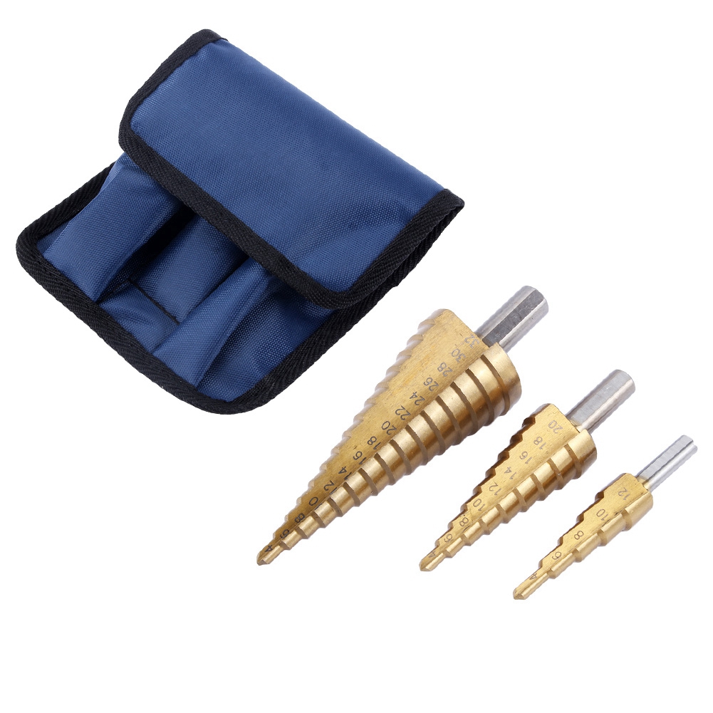 Set Mit 3 Breiten Stufenbohrern Mit Dreieckigem Schaft
