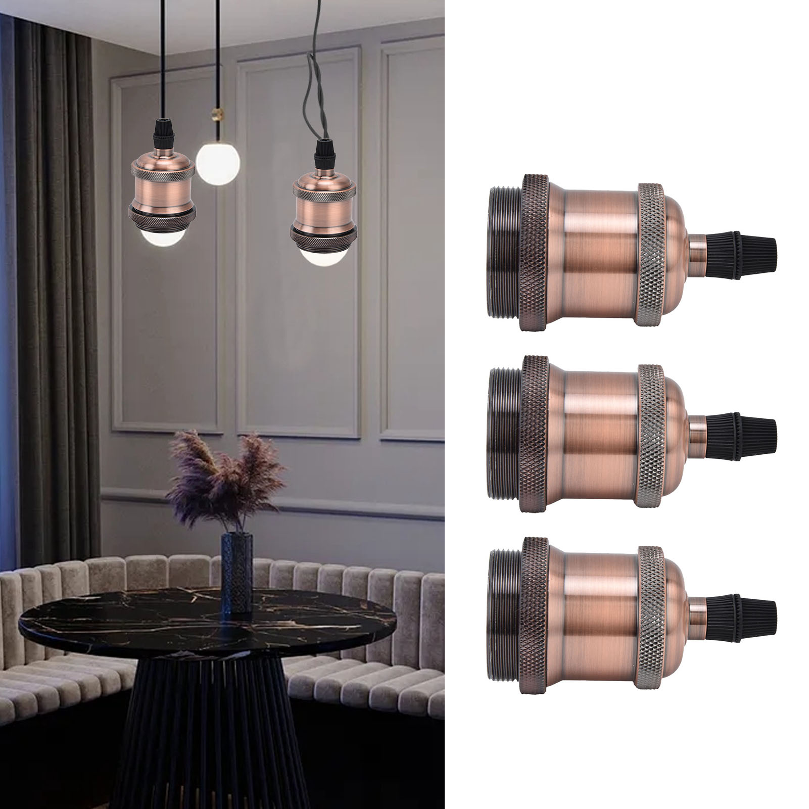 Lampenfassung Im Antik-stil Aus Aluminium Mit Erdungskabel, E26/e27-schraubsockel, Retro-lampenkopf, Lampenzubehör, 6er-set, Antikrotbronze