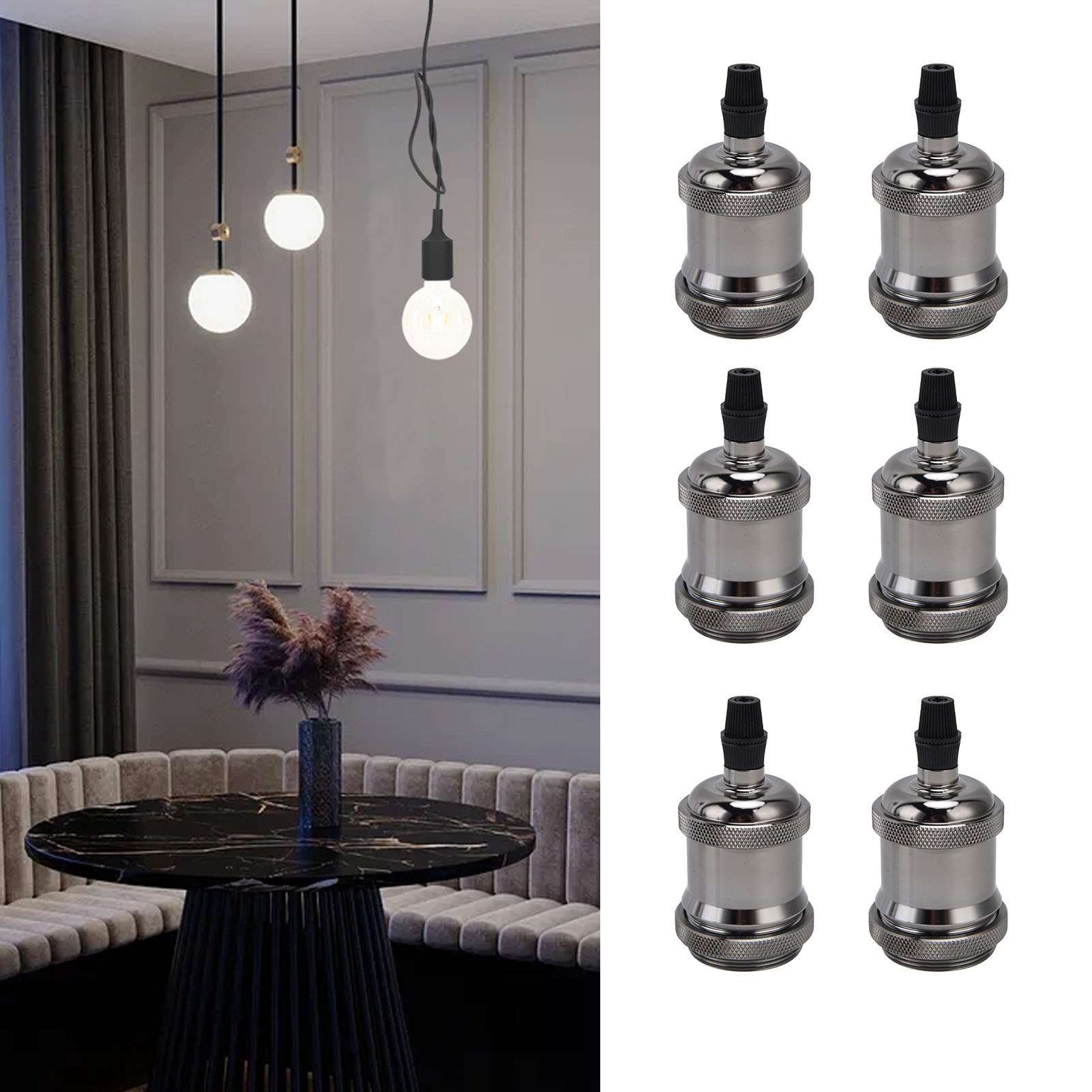 Lampenfassung Aus Aluminium Im Antik-stil Mit Erdungsdraht, E26/e27 Metallschraubsockel, Lampenkopf Im Retro-stil, Lampenzubehör, 6er-set, Perlschwarz.