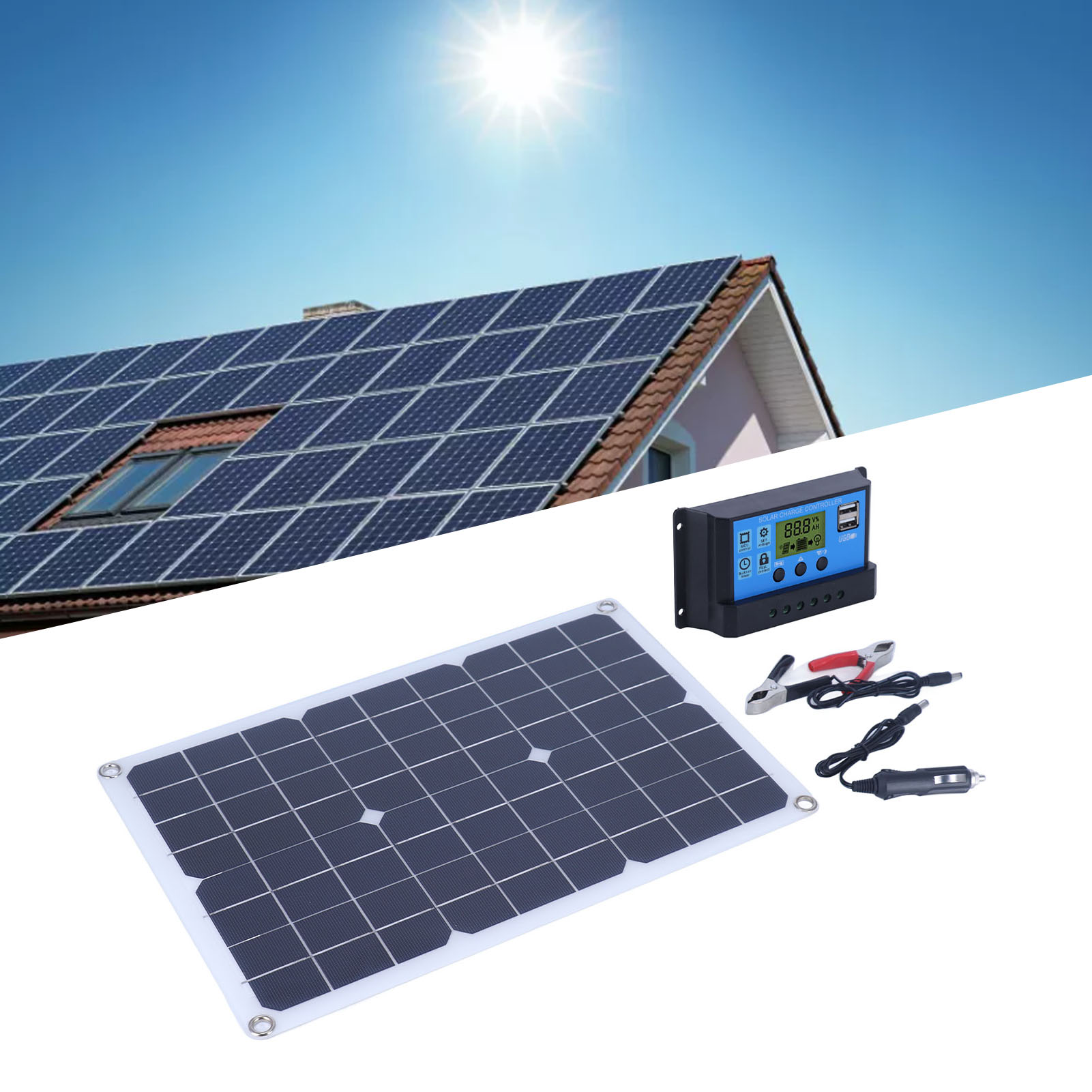 50-w-monokristallin-solarpanel-set Mit 18-v-dc-ladegerät, 1600-mah-solarpanel, Geeignet Für Autos, Yachten Und Häuser, Solarpanel + 10-a-laderegler
