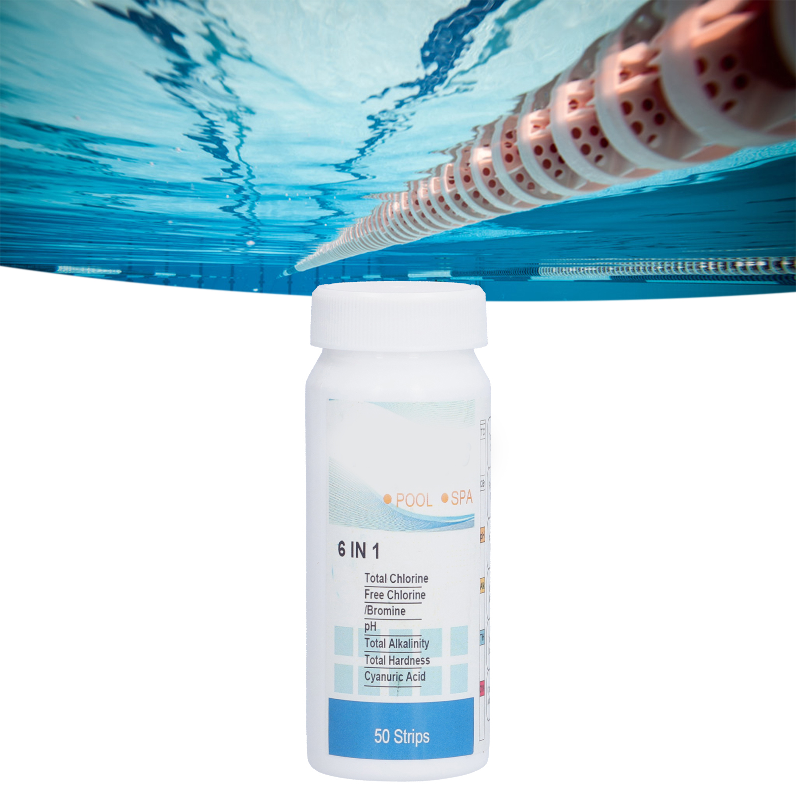 6-in-1-teststreifen Für Die Poolwasserqualität: Fließgeschwindigkeit, Restchlorid, Alkalinität, Gesamtalkalinität, Gesamthärte