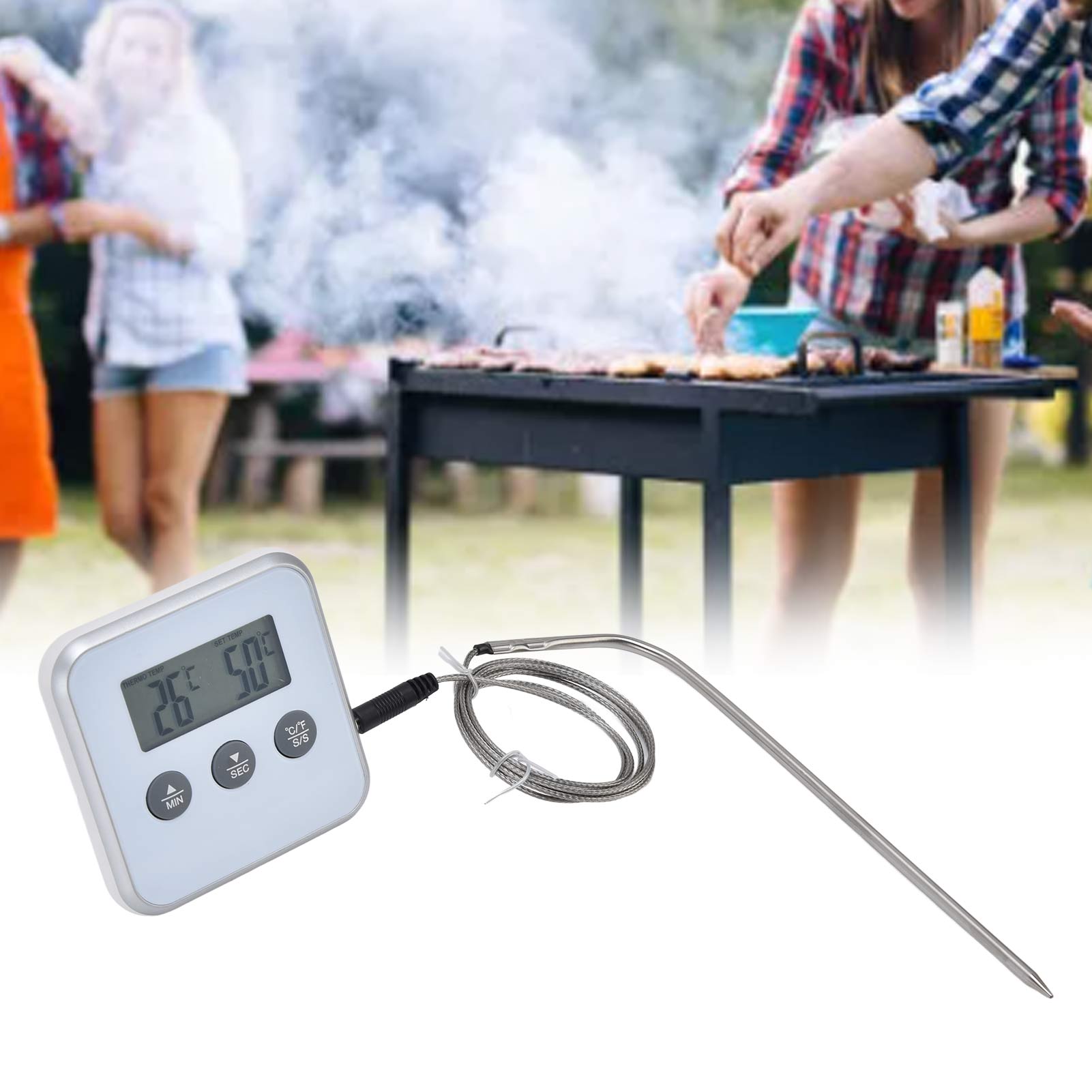 Intelligentes Lebensmittelthermometer, Digitale Ofentemperatursonde, Grillthermometer, Batterie Nicht Enthalten, Weiß.