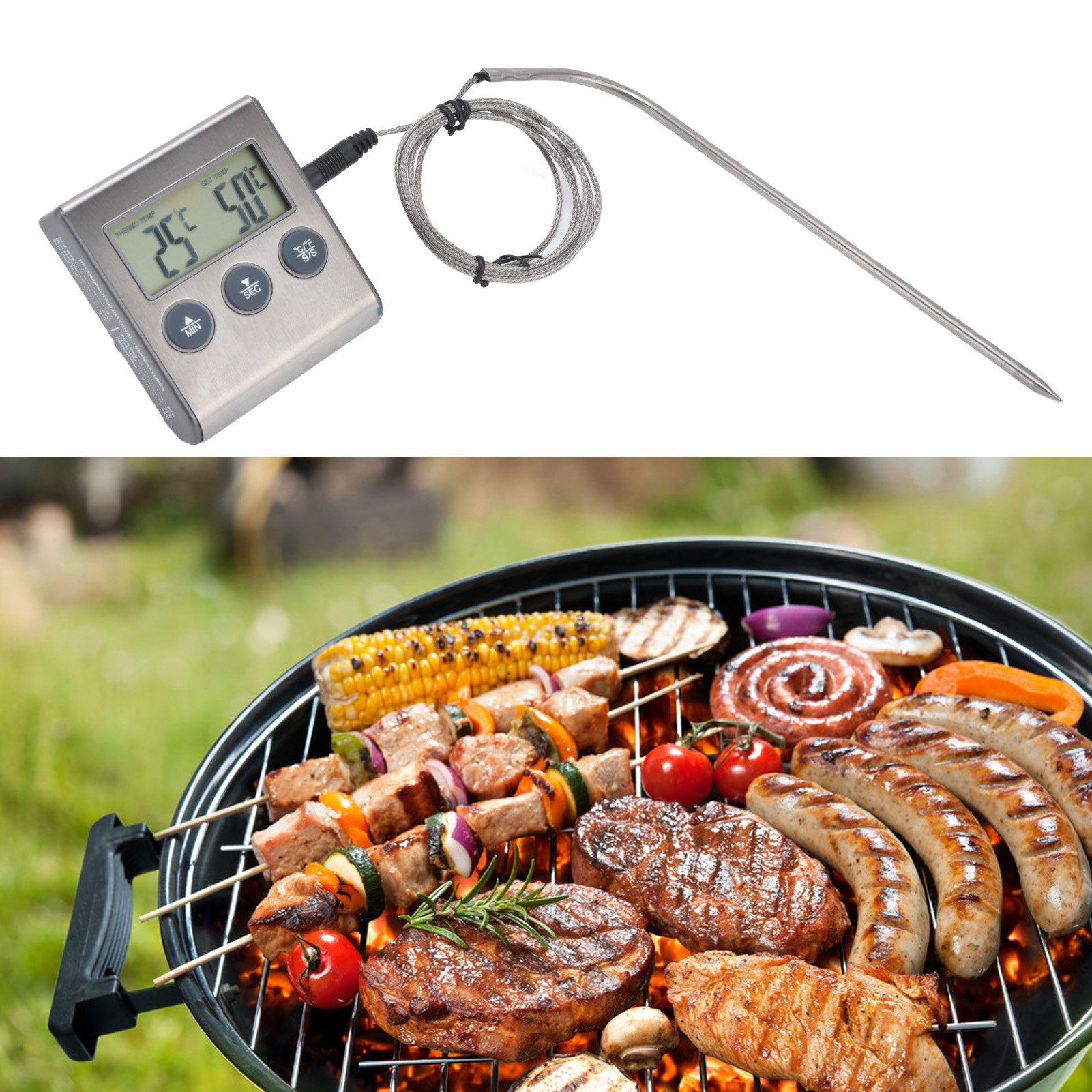 Grillthermometer Für Den Außenbereich, Mini-grillthermometer Für Unterwegs, Wasserdichtes Sondenthermometer, Batterien Nicht Im Lieferumfang Enthalten
