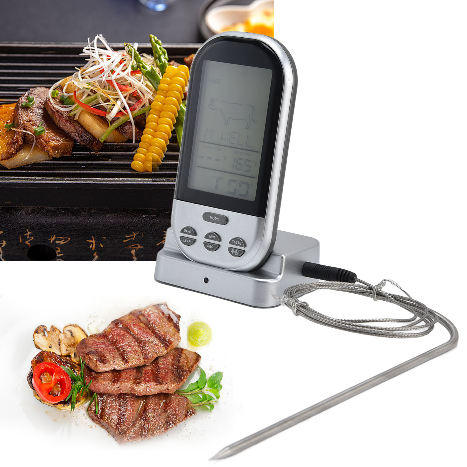 Kabelloses Lebensmittelthermometer, Grillthermometer, Elektronisches Ofenthermometer, Lieferung Ohne Batterien.