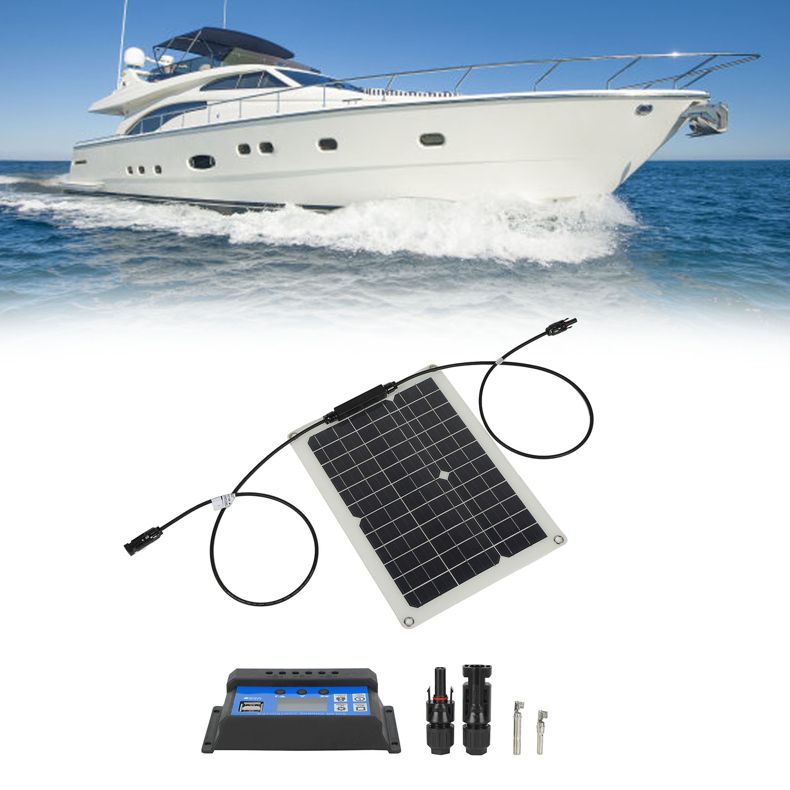 15w 18v Solarladeregler-set Für Autos, Yachten Und Boote – Solarpanel + 60a-laderegler