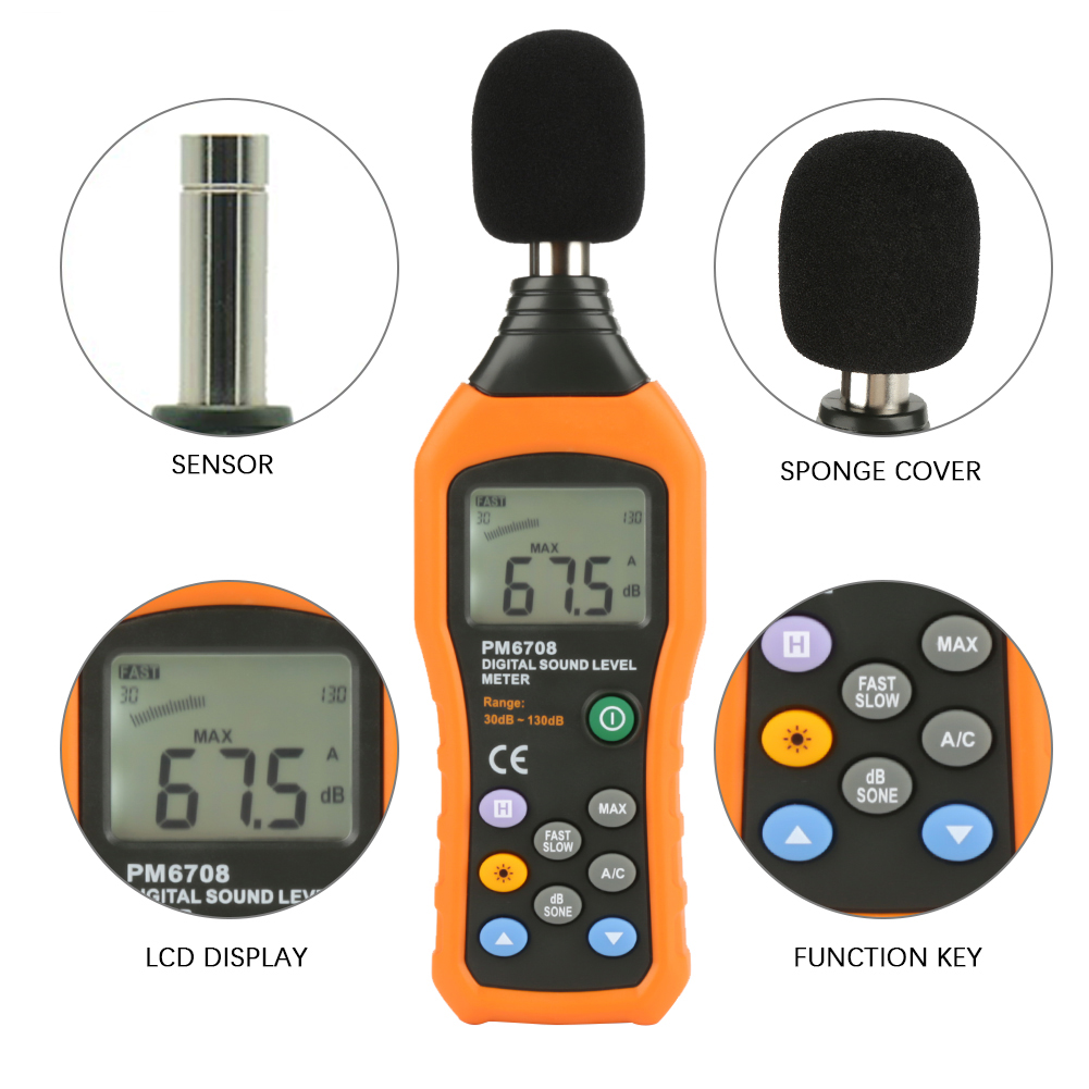 Peakmeter Pm6708 Digitales Lcd-schallpegelmessgerät Für Audio (dezibel/geräuschpegel) – Messwertaufzeichnung 30 Db 130 Db