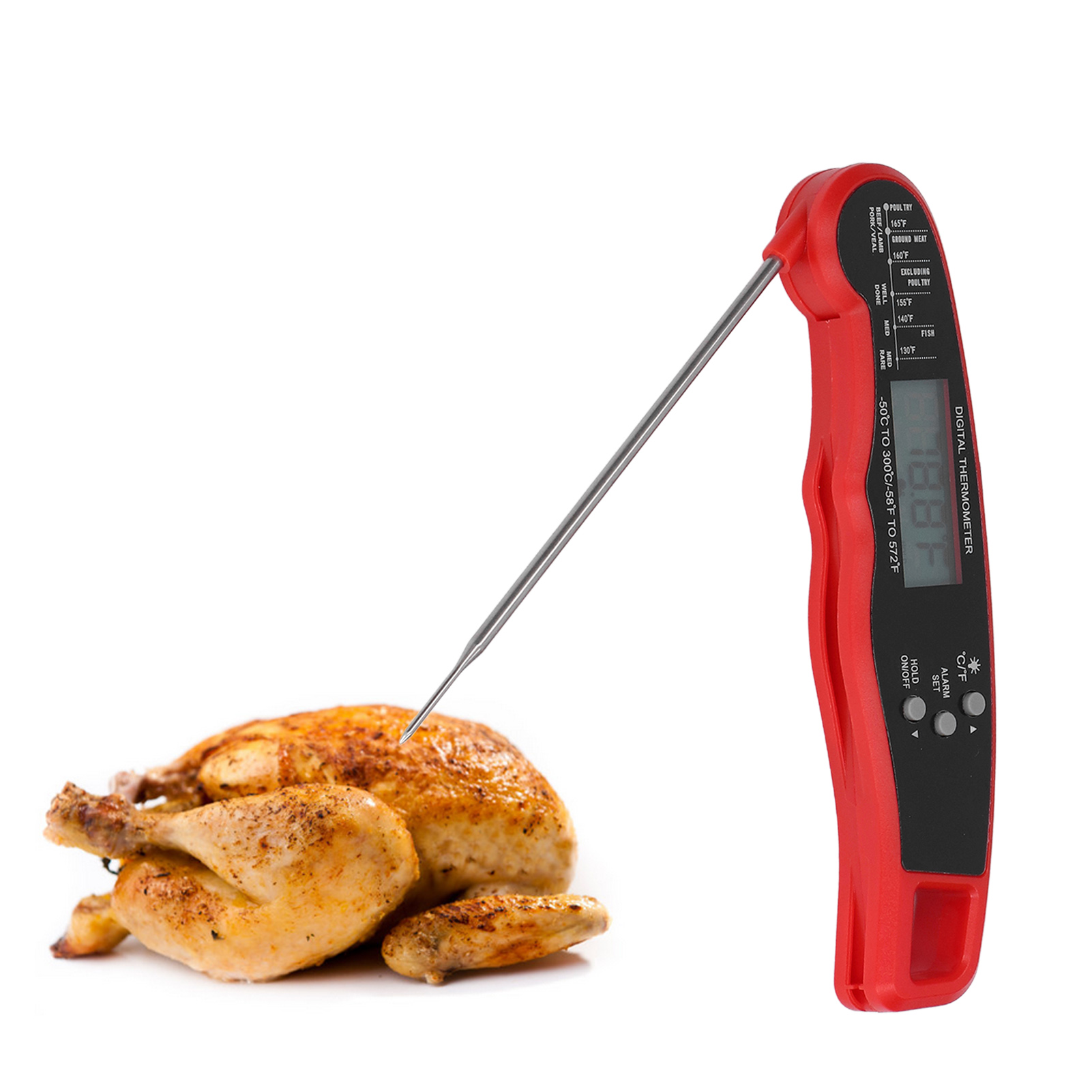 Doppelnadel-grillthermometer, Multifunktionales Fleischthermometer, Lebensmittelthermometer, Thermometer Mit Großem Digitaldisplay Und Eingebauter Batterie, Farbe: Rot.