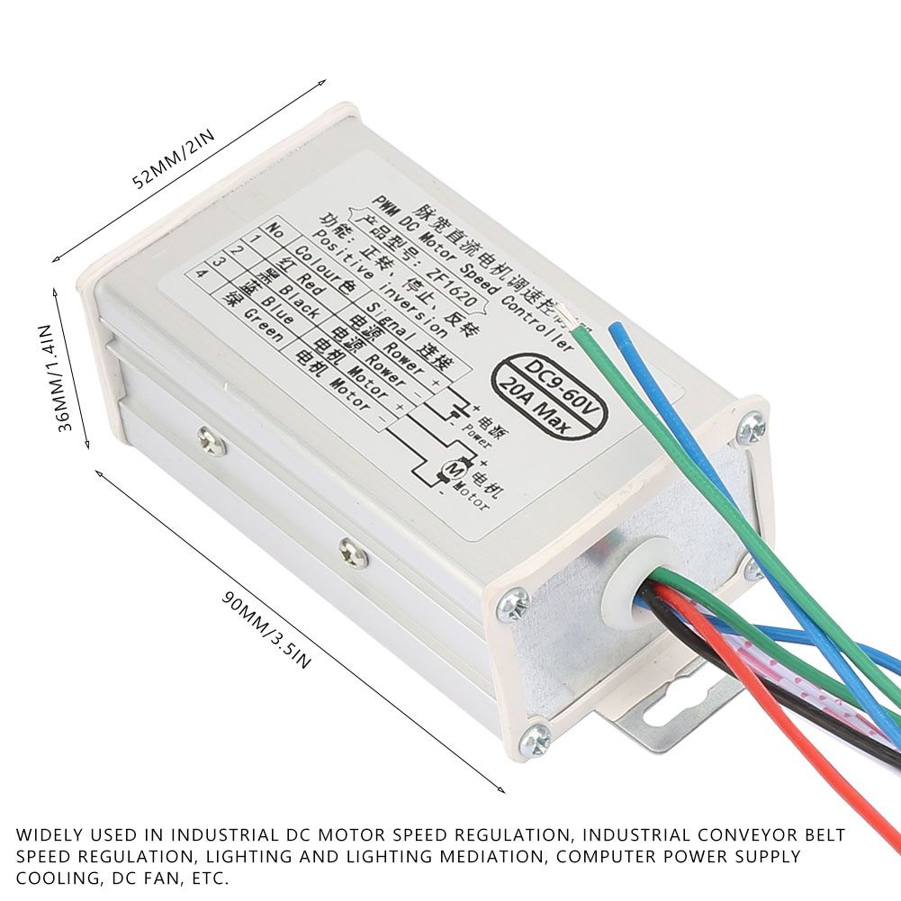 Zf1620 Pwm-drehzahlregler Für Gleichstrommotoren, 20 A, Vorwärts-/rückwärtslauf, Metallgehäuse, 9–60 V Dc, 15 Khz