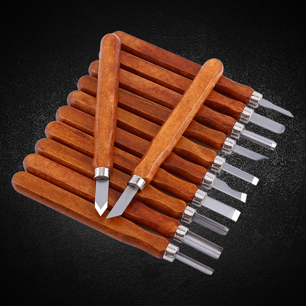 Set Mit 12 Sk2 Holzschnitzmessern Mit Griffen In Rosenholzoptik, Schlichte Verpackung