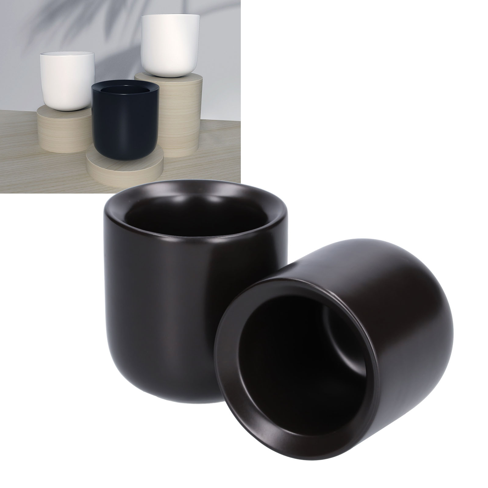 Set Aus 2 Schrägen Keramik-kaffeetassen, Espressotassen Für Flat White Latte, Dicke Filterkaffeetassen, 2 Tassen/box, 100 Ml, Matt Schwarz.