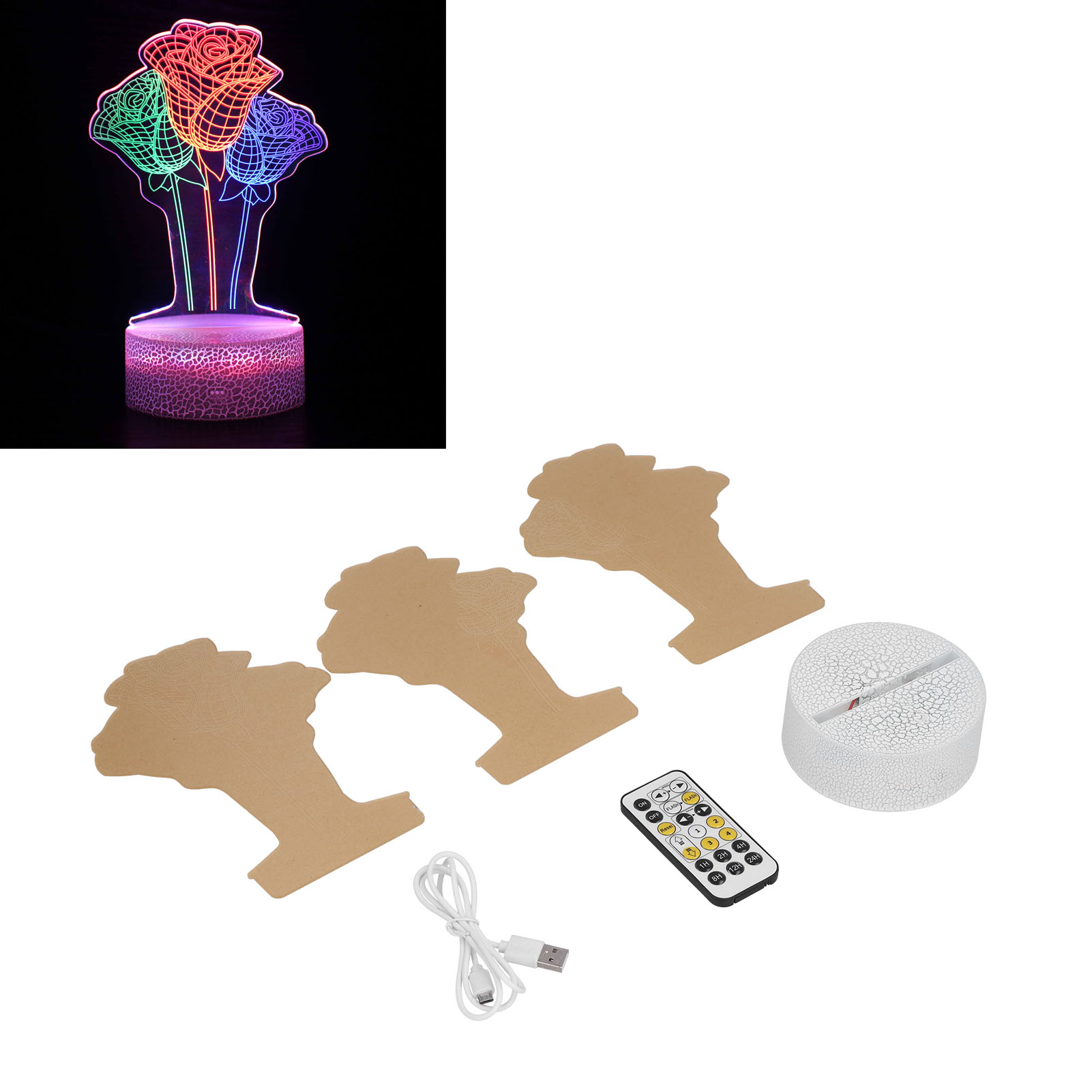 Einstellbare Farbe, Mehrere Beleuchtungsmodi, Fernbedienung, 3d-touch-nachtlicht Mit Sieben Farben, Geschenkidee, Spielzeug, Blumenkollektion