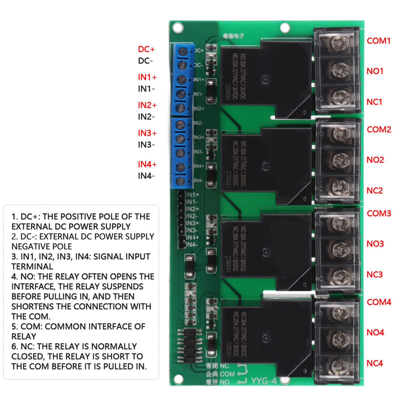 Yyg-4 30a Vierkanal-relaismodul / Steuerplatine / Optische Trennung / Mikrocontroller / Sps-verstärkung / Hohe Leistung