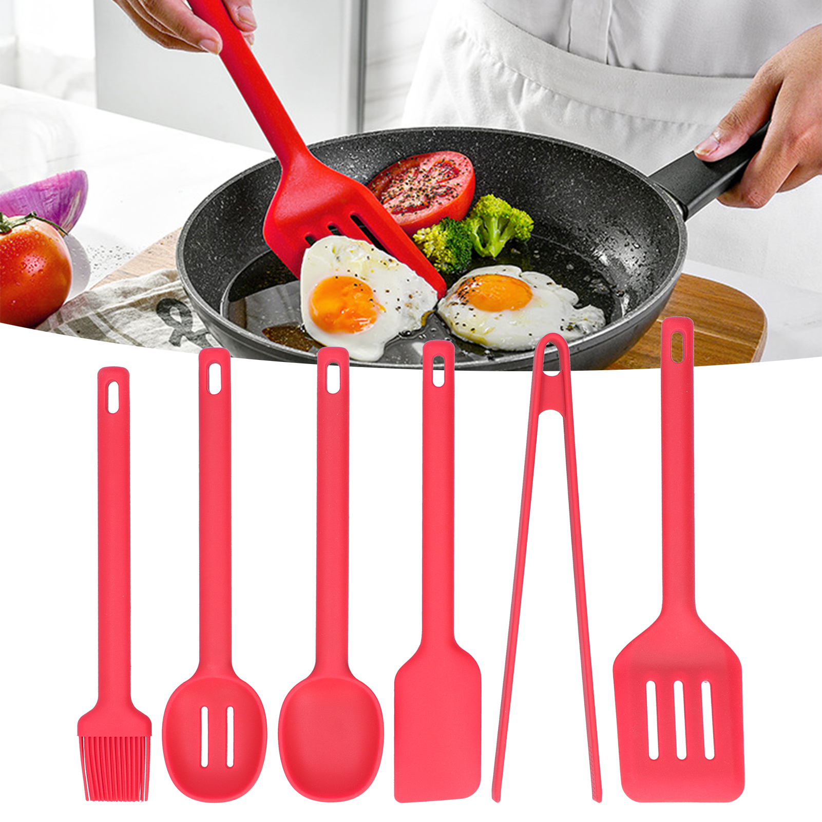 Set Mit 6 Vollständig Geschlossenen Küchenutensilien Und Accessoires Aus Silikon