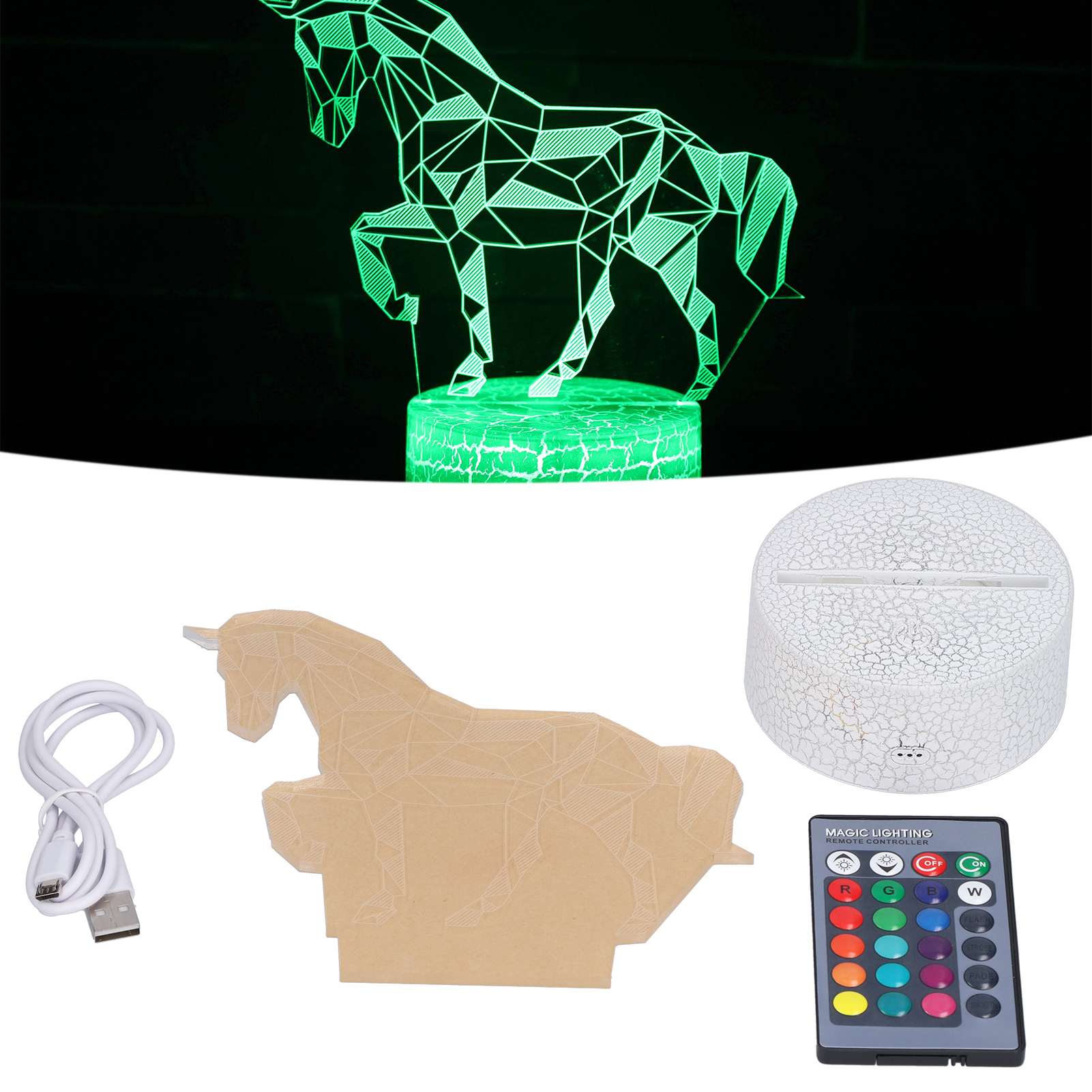Einstellbare Helligkeit Mit 16 Farben, 4-modus-fernbedienung, 7-farbiges 3d-touch-nachtlicht, Geschenkspielzeug, Pferdeserie