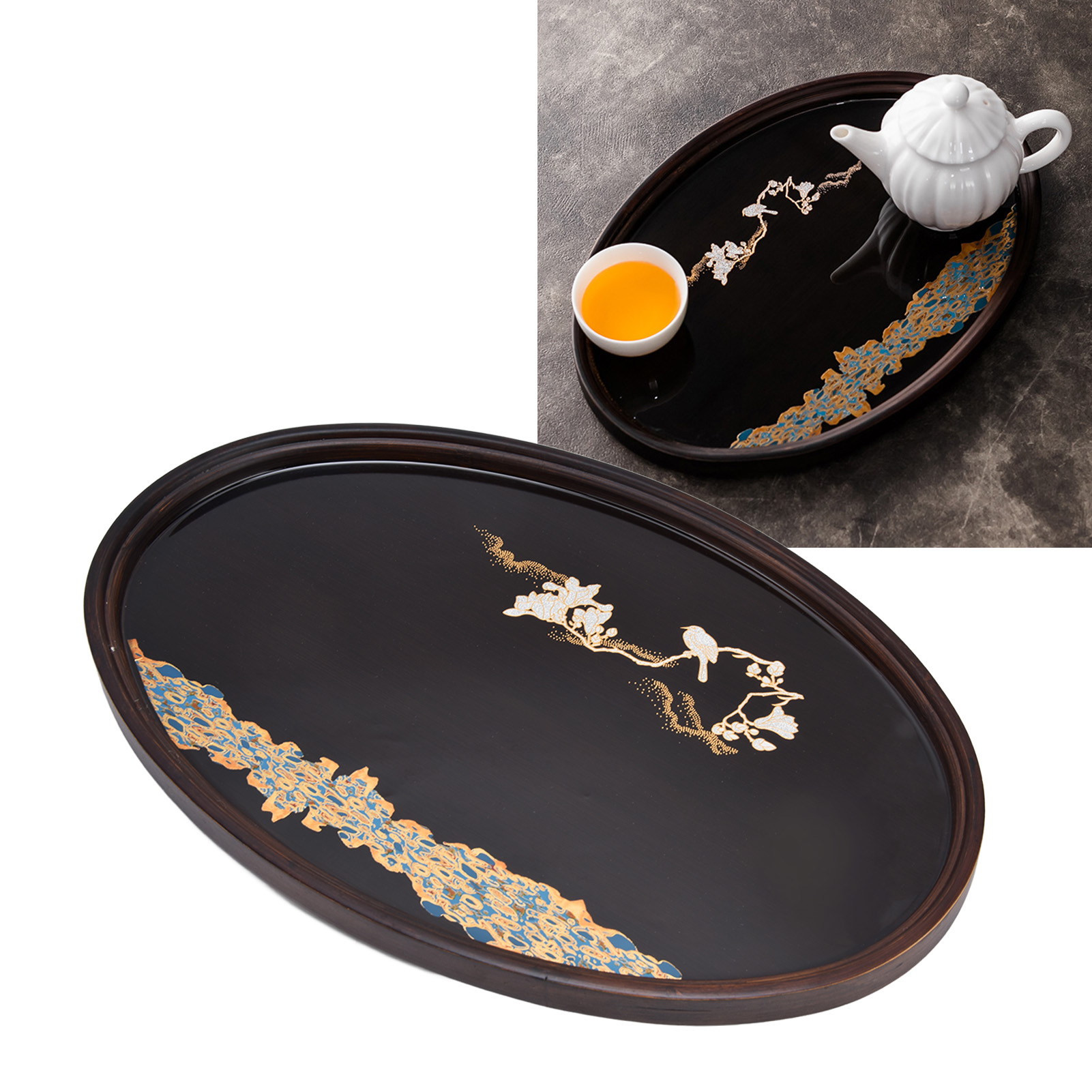 Kleines, Ovales Teetablett Aus Bambus Und Walnussholz, Ideal Für Die Zubereitung Von Trockenem Tee Zu Hause. Kreative Untertasse Aus Japanischem Kunstharz Im Kung-fu-stil.