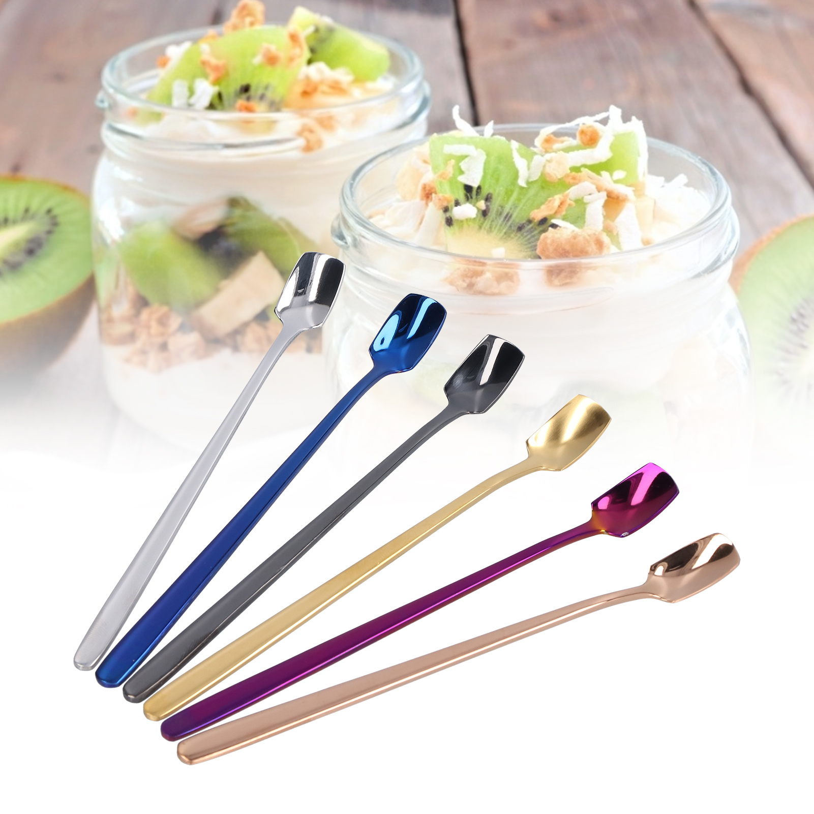 Set Aus 6 Kleinen, Kreativen Löffeln Mit Langen Griffen Und Dicken Wänden Aus Edelstahl 304, Ideal Für Desserts, Sonnenblumenkerne, Kaffee Und Eiscreme.