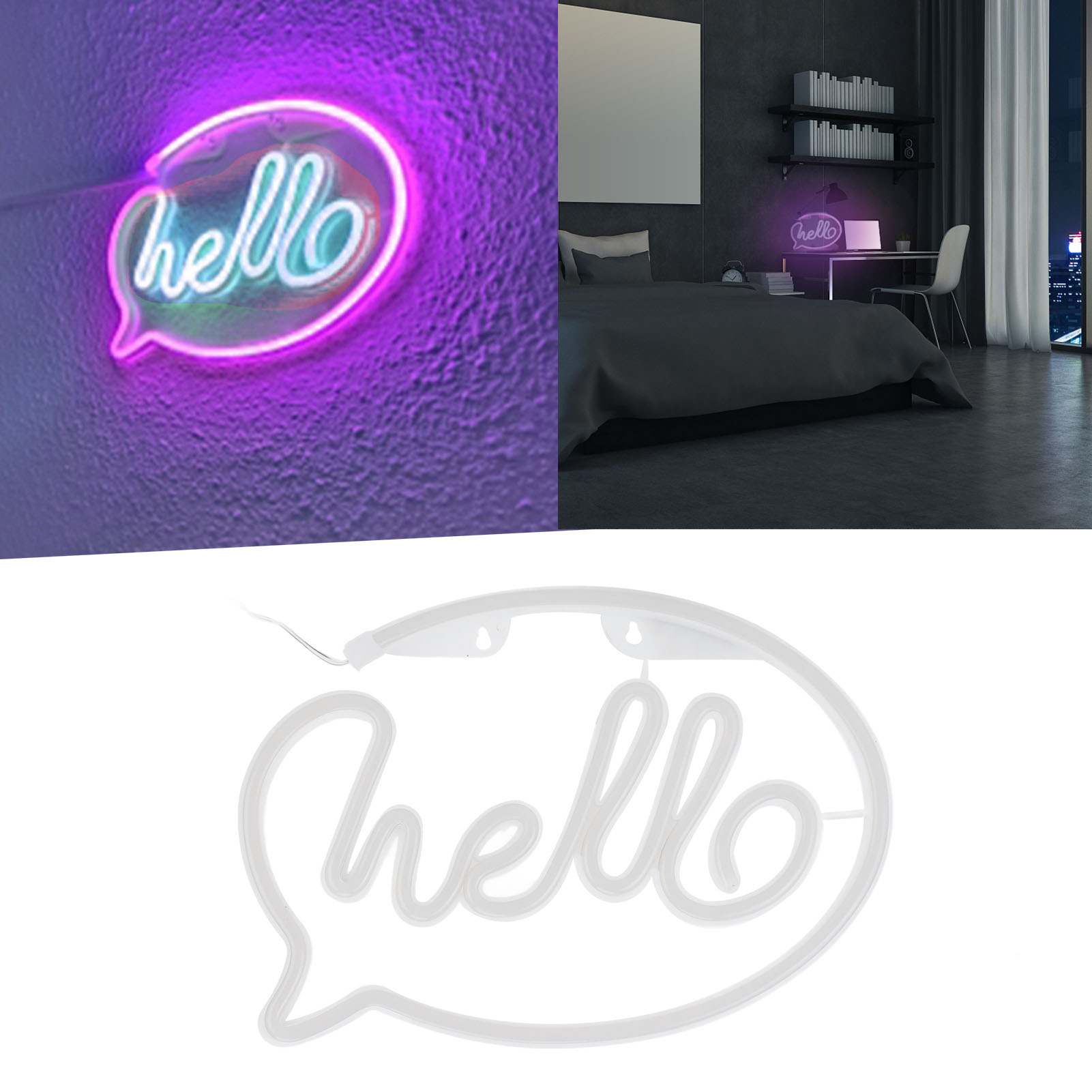 Hallo Led-neonlampe, Eine Dekorative Leuchte Für Innenräume, Kreative Partys, Schlaf- Und Kinderzimmer. Betrieb Über Usb Oder Batterie Möglich.