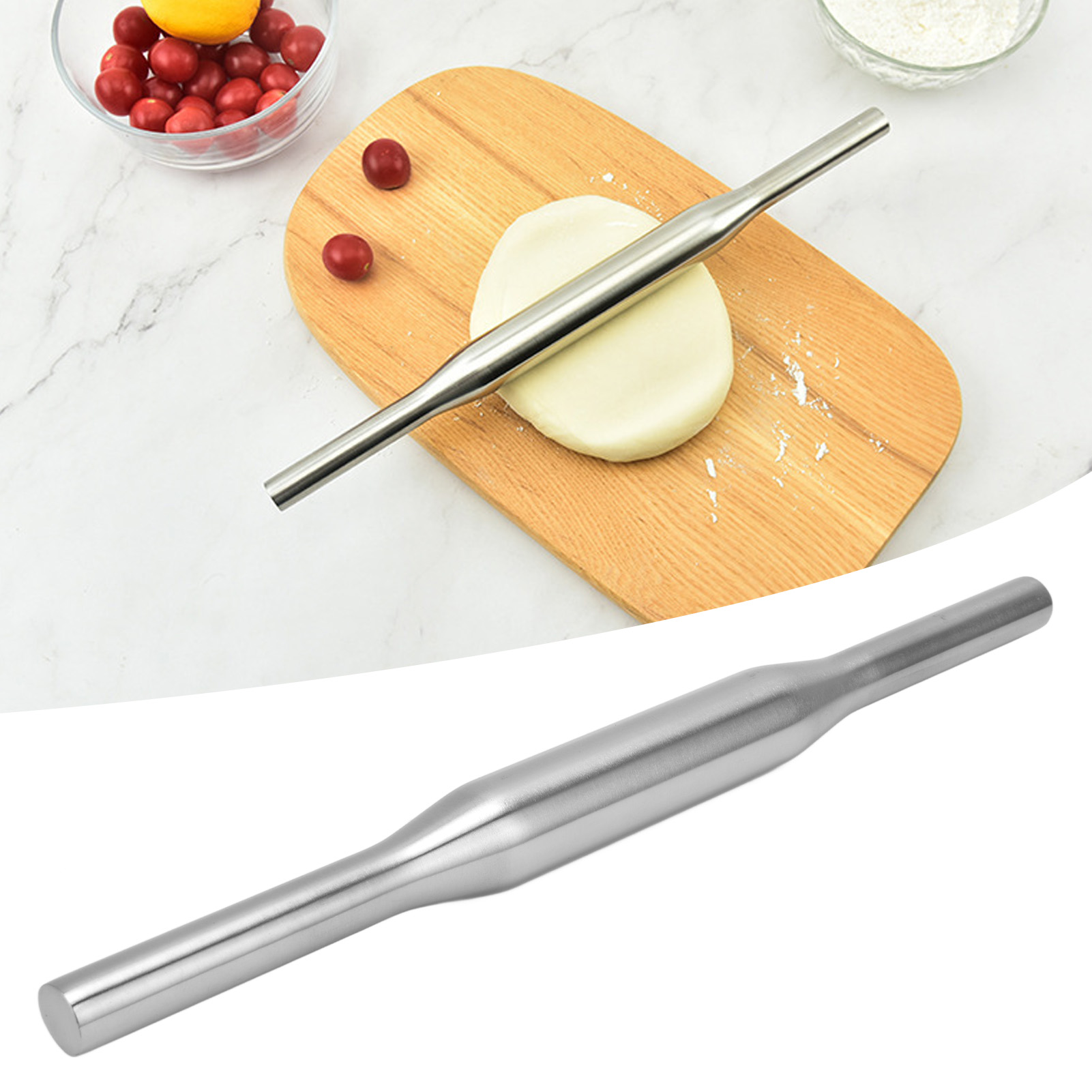 Nudelholz Aus Edelstahl 304, Küchenutensil, Für Mehl Und Teig, Länge 33,6 Cm.