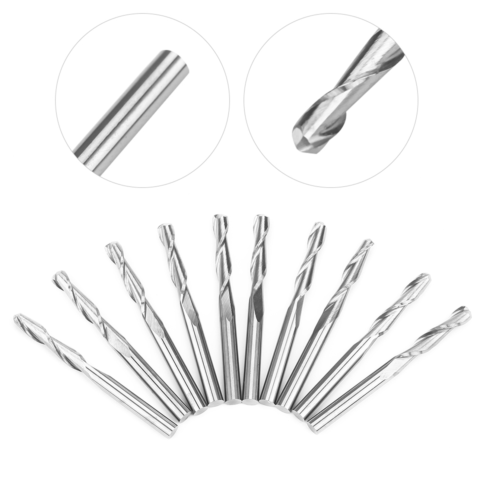 Satz Mit 10 Doppelschneidigen Hartmetall-kugelfräsern, 3,175 Mm × 17 Mm
