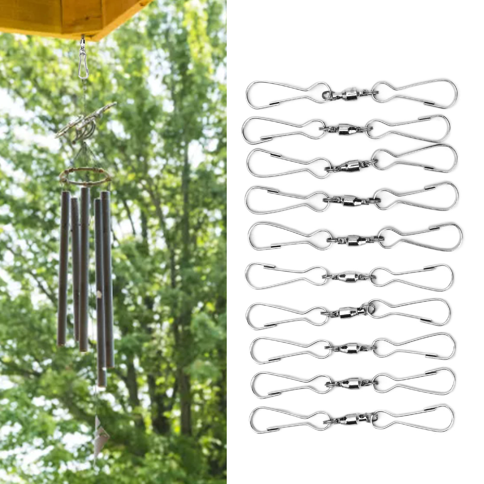 Verkauft In 10er-packs, 360° Drehbare Windspielhaken Aus Edelstahl, Zum Aufhängen Von Ornamenten, Große Größe.