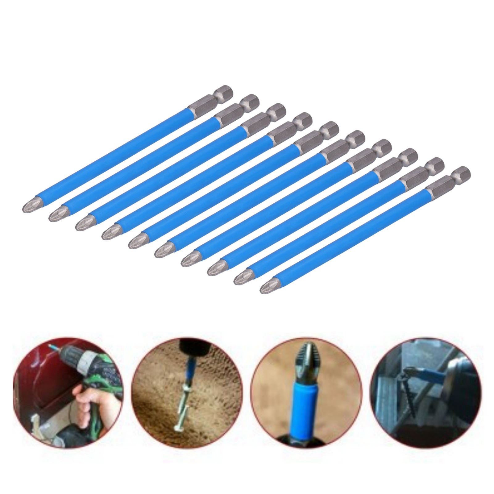 Set Mit 10 Einköpfigen 127-mm-elektroschraubendreherbits Mit Rutschfester Oberfläche, Magnetische Kreuzschlitzschraubendreherbits.