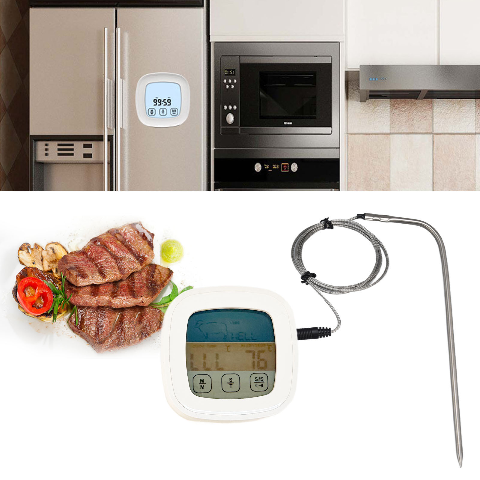Elektronisches Küchenthermometer Zum Backen, Grillen Und Für Fleisch Digitales Touchscreen-thermometer Lieferung Ohne Batterien.
