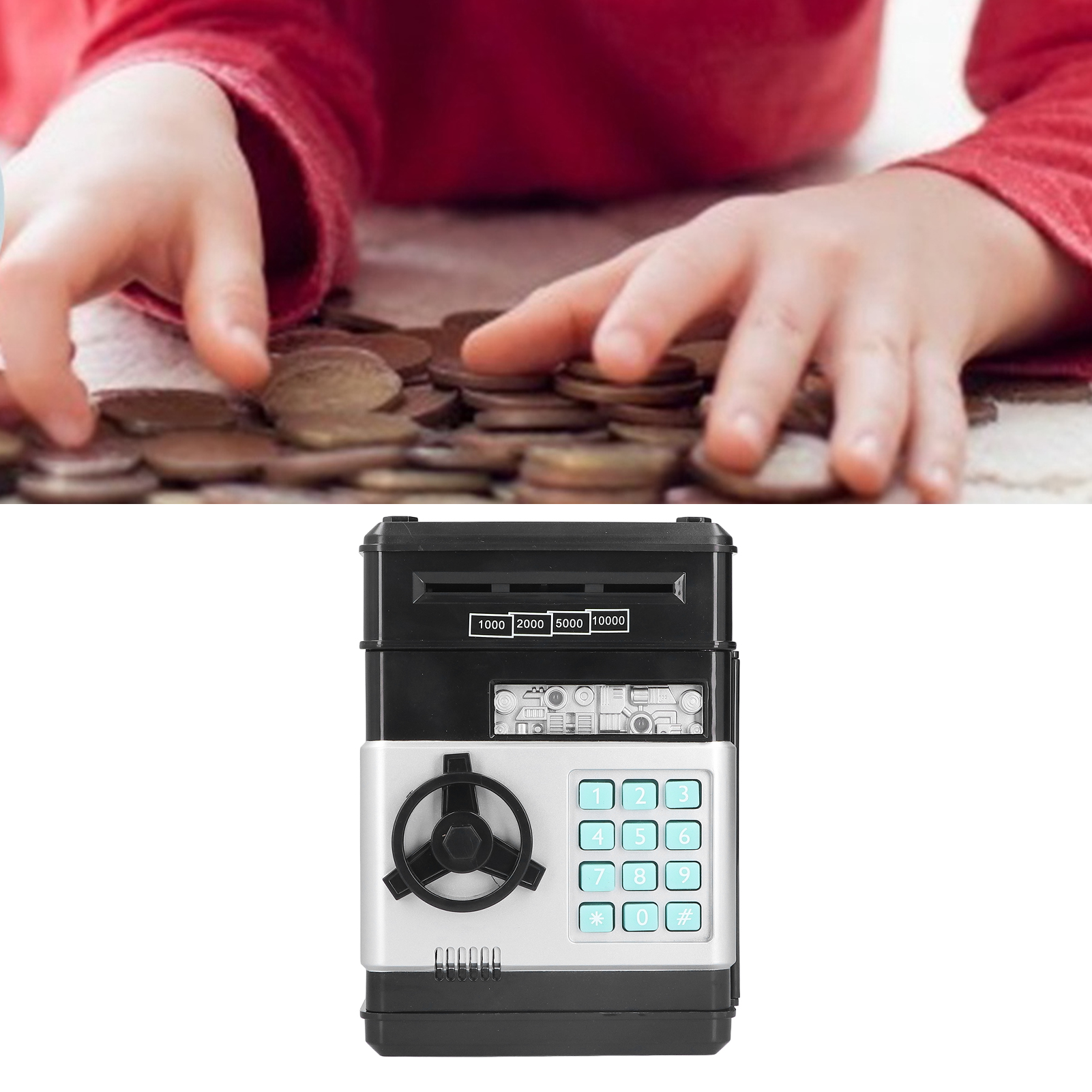 Elektronische Spardose In Schwarz Und Silber, Elektronische Spardose Mit Geldautomatencode, Automatischer Geldaufroller, Geburtstagsgeschenk Für Kinder.