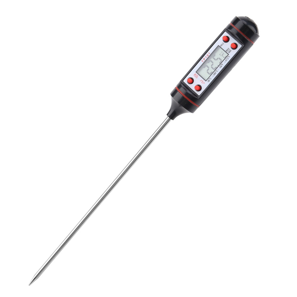 Tp101 Großdisplay-thermometer, Lebensmittelechtes Elektronisches Sondenthermometer, Schwarz, Batterie Nicht Enthalten