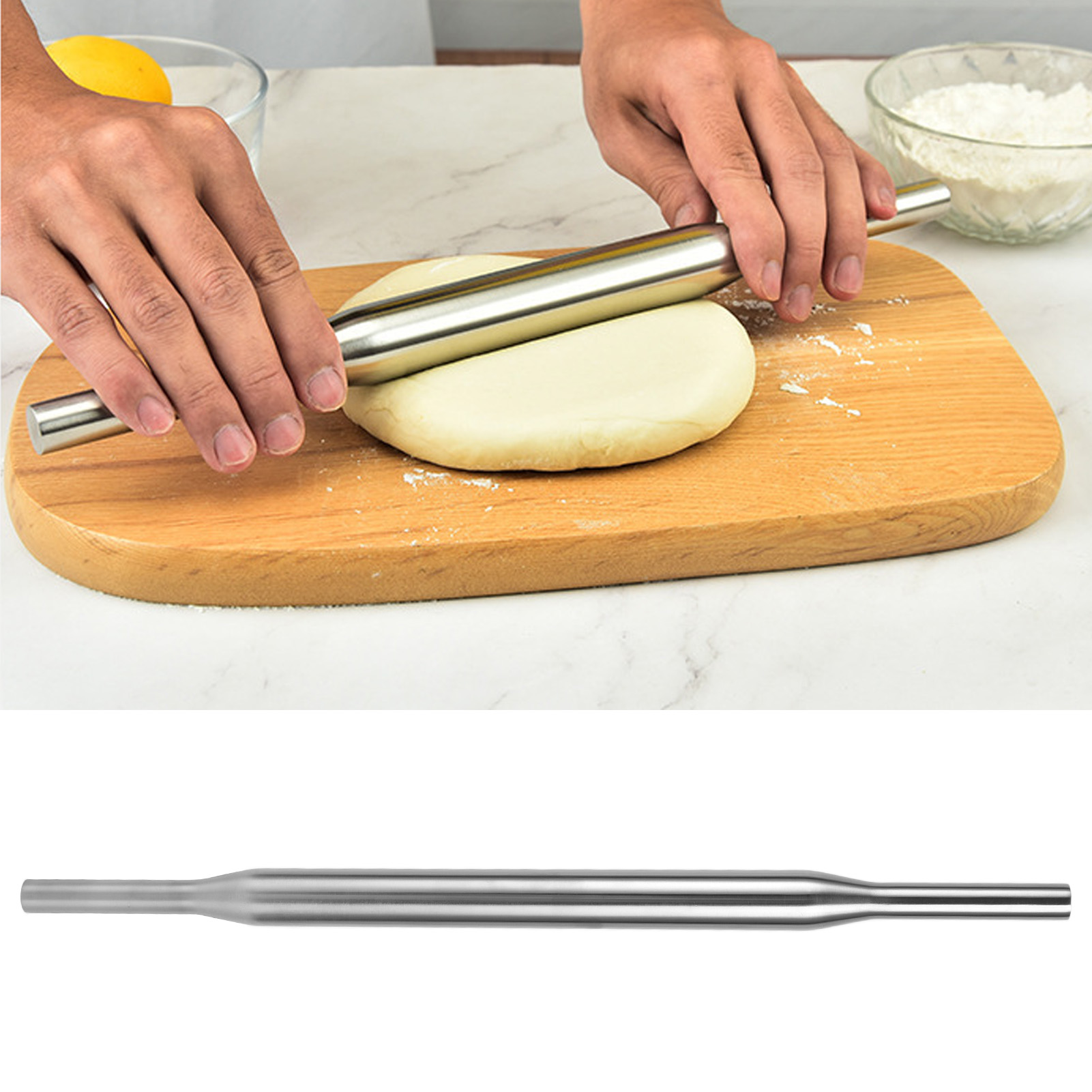 Nudelholz Aus Edelstahl 304, Küchenutensil, Für Mehl Und Teig, Länge 37,2 Cm.