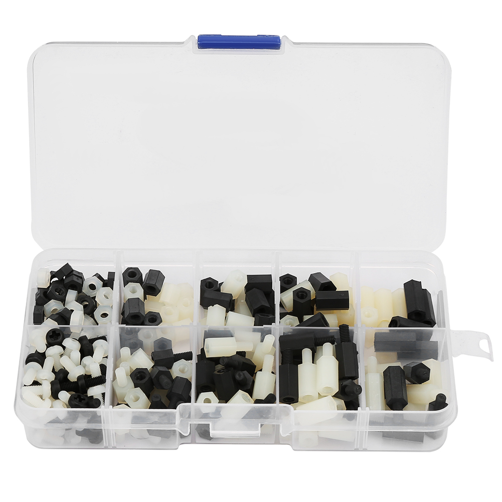Set Mit 300 Schwarzen Und Weißen Nylonschrauben Und -muttern