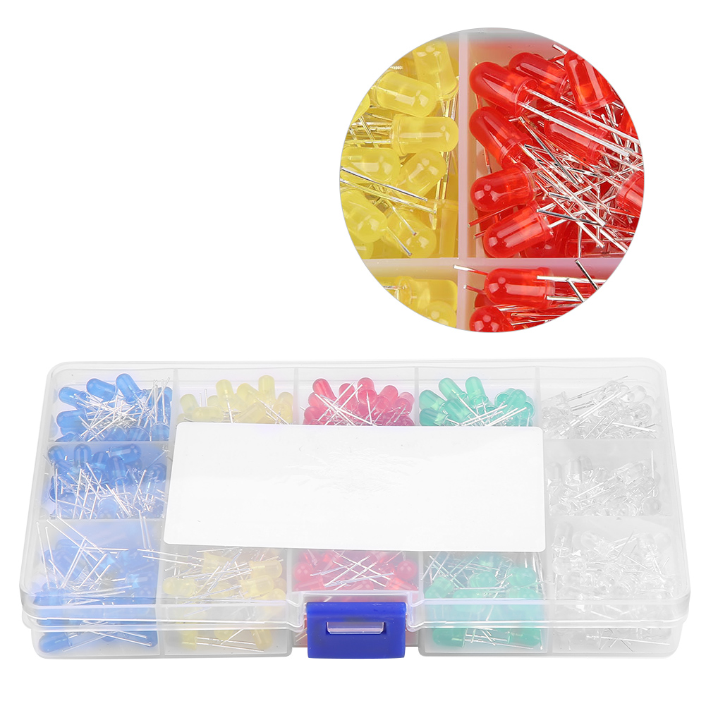 500 5mm Leds (je 100 Stück In Den Farben Rot, Gelb, Blau, Grün Und Weiß), F5 Led-durchgangslochlampen.