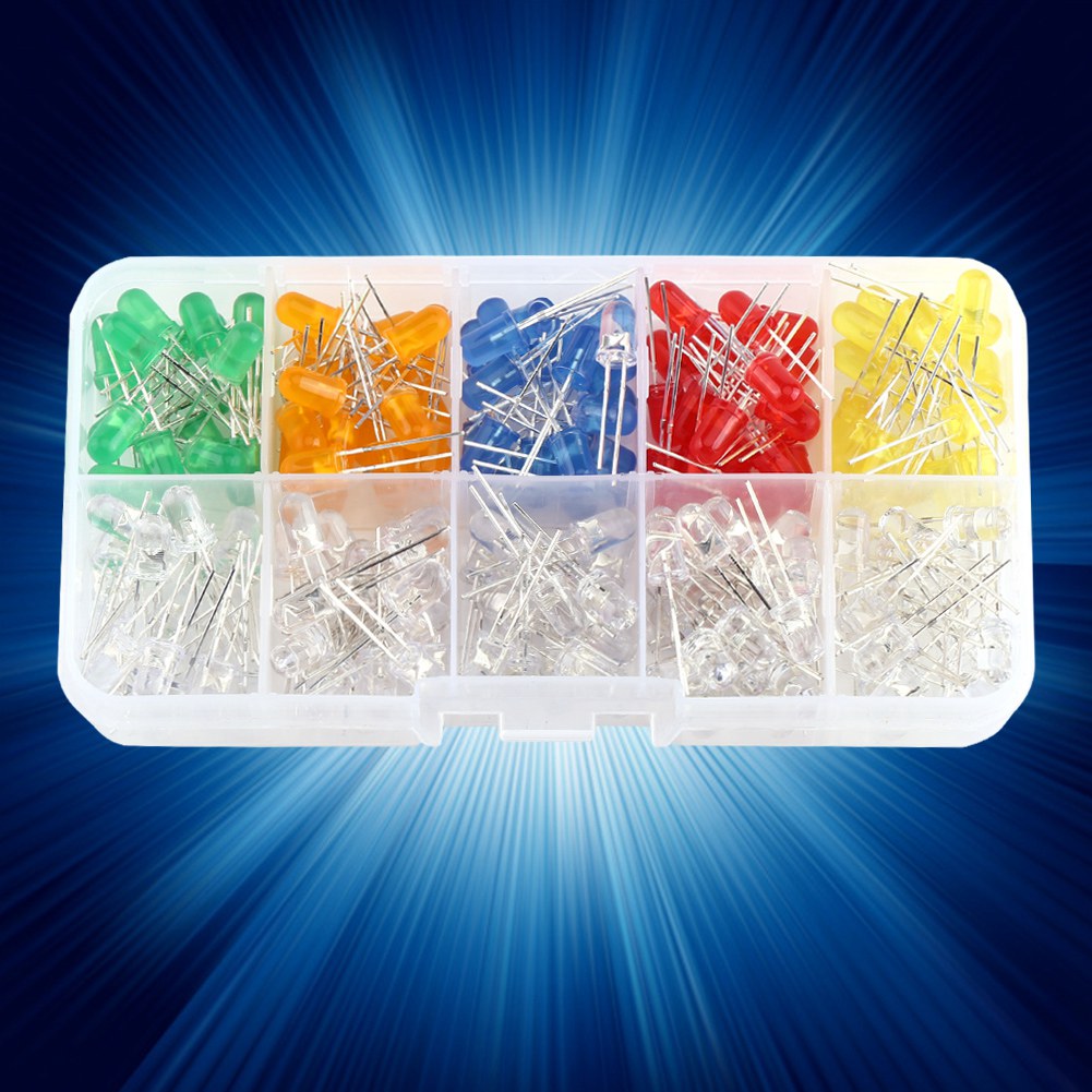 Schachtel Mit 200 Runden, Transparenten 5-mm-leds (rot, Grün, Gelb, Orange Und Blau).