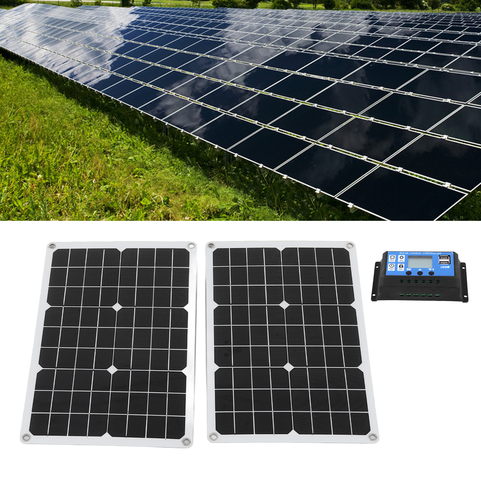 40-w-solarset Mit Doppelzellen-photovoltaikmodulen, 30-a-solarladereglerkomponenten, Notstromladegerät Und Stromerzeugungsmodul