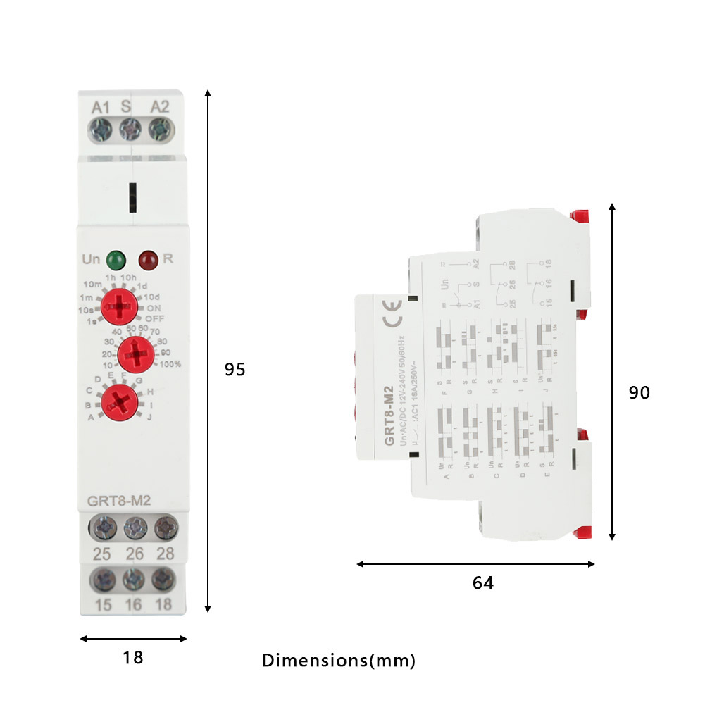 Miniatur-multifunktions-zeitverzögerungsrelais Auf Schiene Grt8-m2, 12 V Ac/dc 240 V