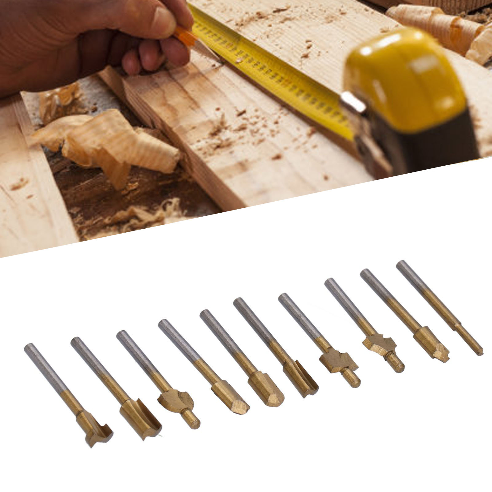 Set Mit 10 Holzfräsern, Hochgeschwindigkeitsstahl, Titanbeschichteter Rundschaft, Rotationsschleif- Und Fräswerkzeug, Holzschnitzfräser-set