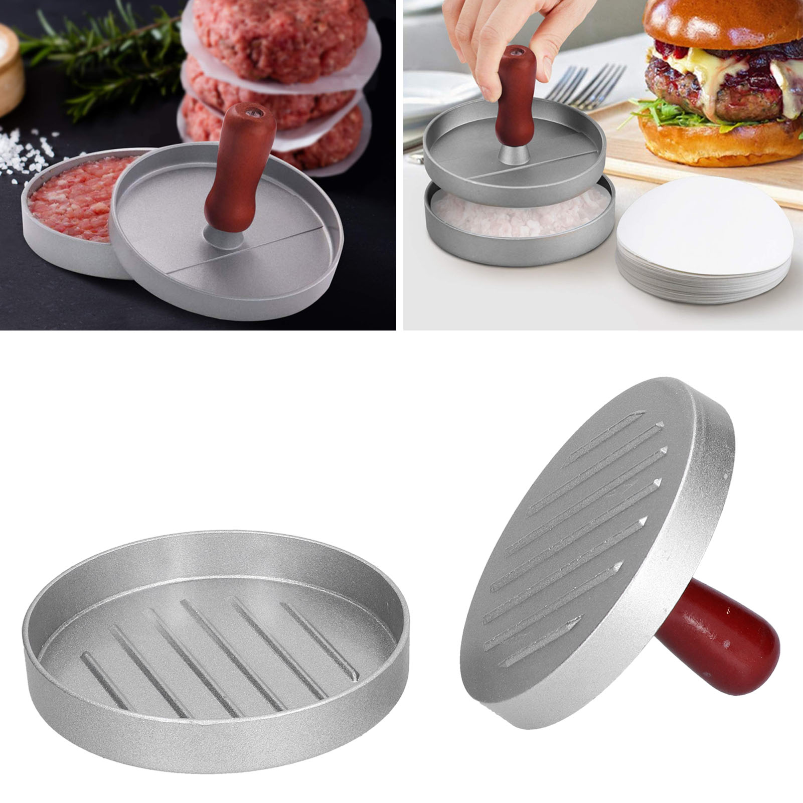 Hamburger-patties Aus Aluminiumlegierung, Tofu-patties, Reisbällchen Und Bemalte Hackfleischstücke