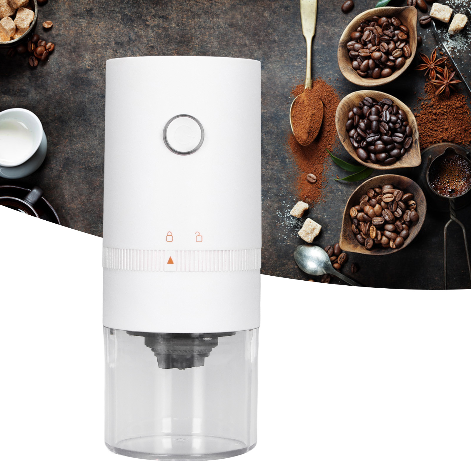 Automatische Kaffeemühle, Usb-wiederaufladbare Kaffeemaschine, Tragbare Elektrische Kaffeemühle, Weiß.