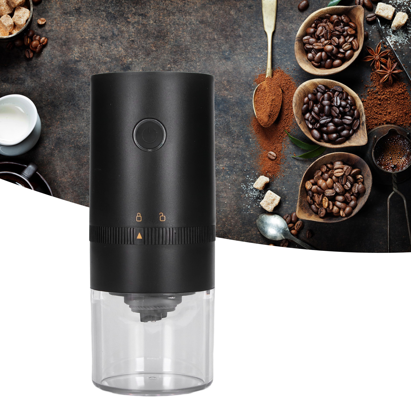 Automatische Kaffeemühle, Usb-aufladbare Kaffeemaschine, Tragbare Elektrische Kaffeemühle, Schwarz.