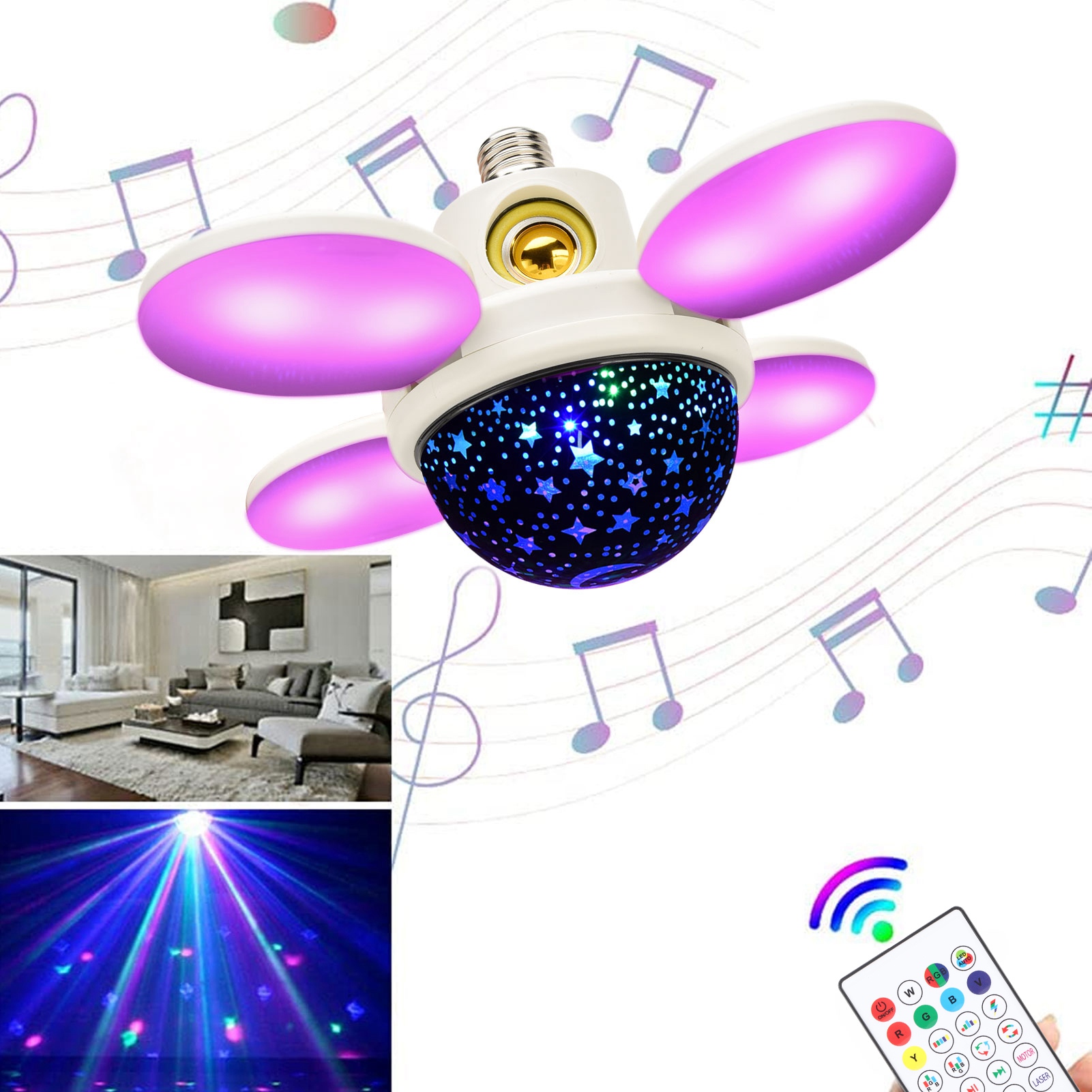 Led-lampe Mit Integriertem Lautsprecher, Rgb-bluetooth-beleuchtung Mit Sieben Farben, Musikalische Ambientebeleuchtung, 48-w-deckenleuchte, E27-sockel.