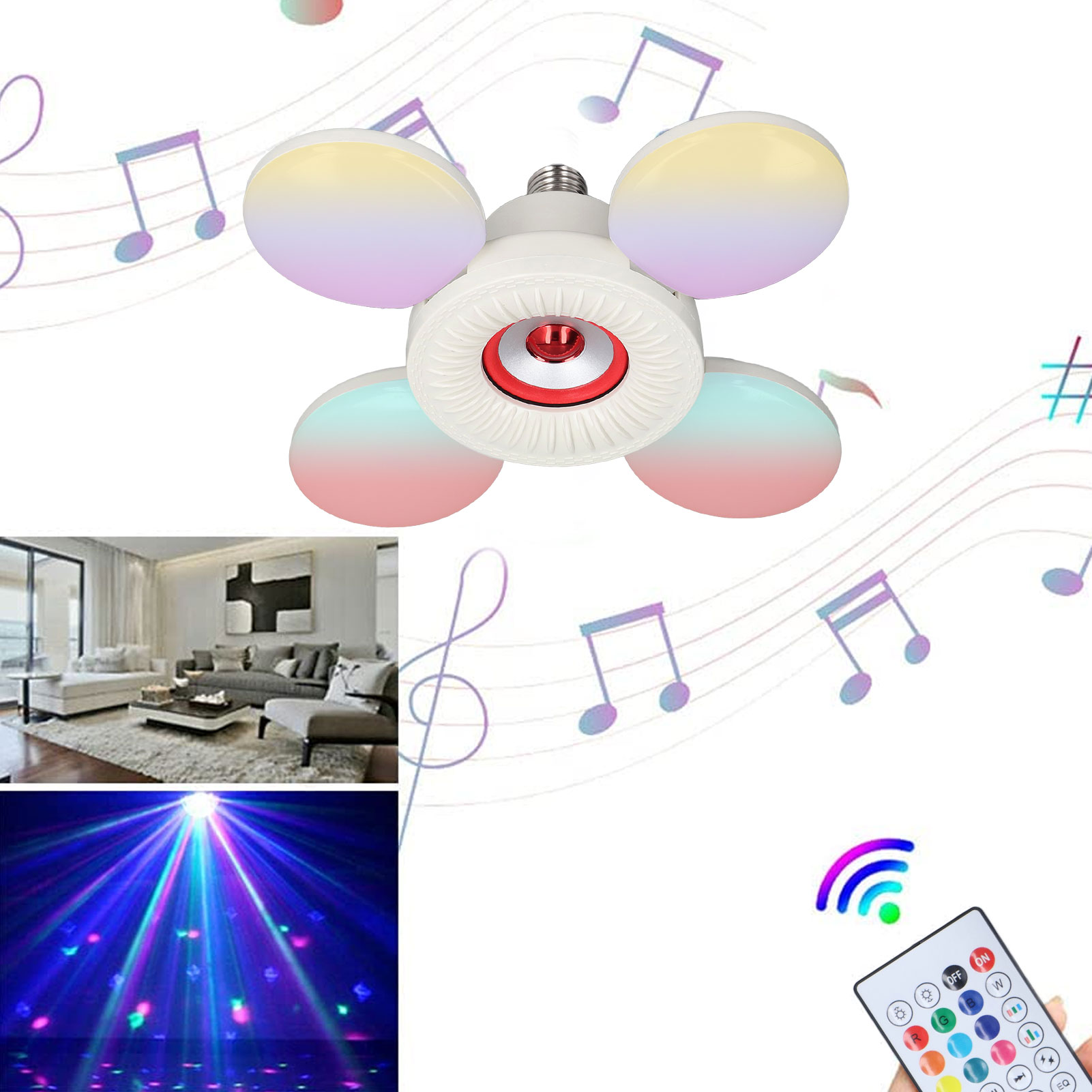 36-w-led-lampe Mit Integriertem Bluetooth-lautsprecher, Rgbw-farblicht, Fernbedienung, E27-schraubsockel