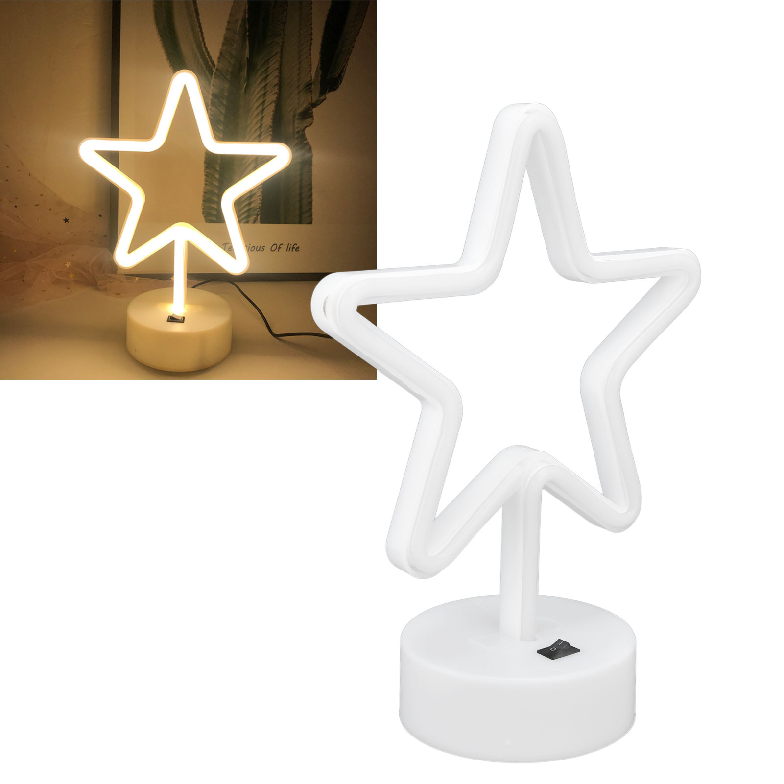 Led-neon-tischlampe Für Schlafzimmer, Bar, Partydekoration, Nachtlicht, Betrieb Über Usb Oder Batterien, Mit Sockel Und Warmem Licht In Form Eines Fünfzackigen Sterns.