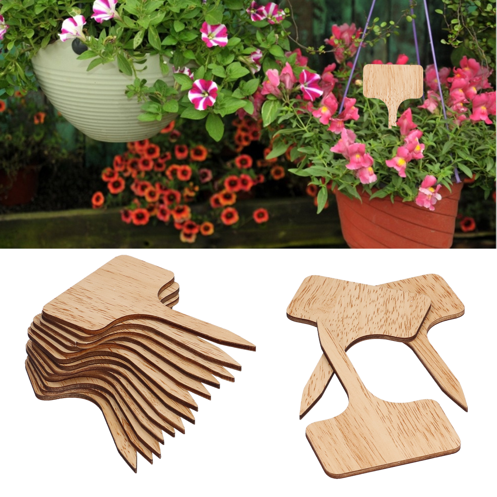 Set Mit 50 Quadratischen Holzetiketten, Blumenetiketten, Pflanzenetiketten, T-förmigen Holzetiketten Für Gartenpflanzen